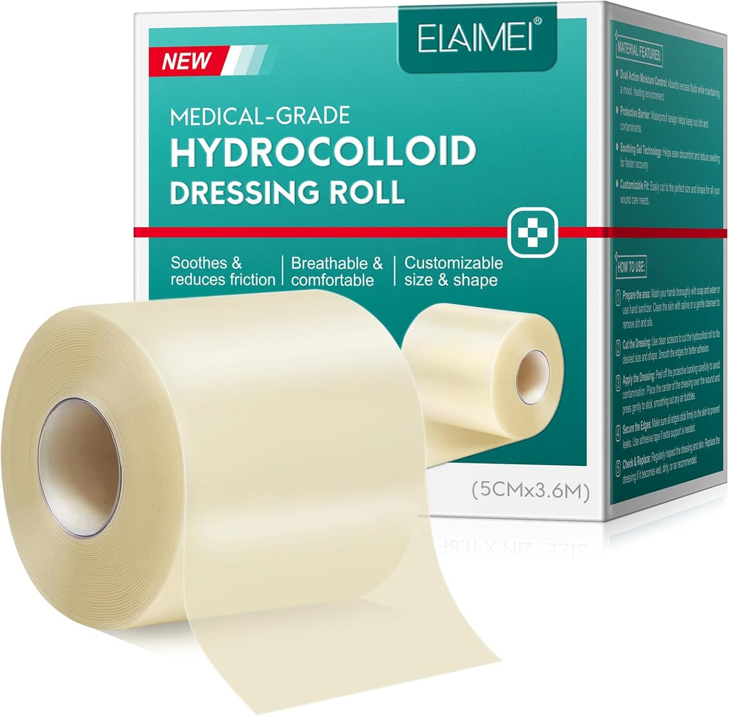 Hydrocolloid Roll for Wound Care (2in x 11.8ft) Large Medical-Grade Hydrocolloid Patch Bandages with Self-Adhesive, Ultra Absorbent & Waterproof, DIY Size Shape, First Aid Kit Essential