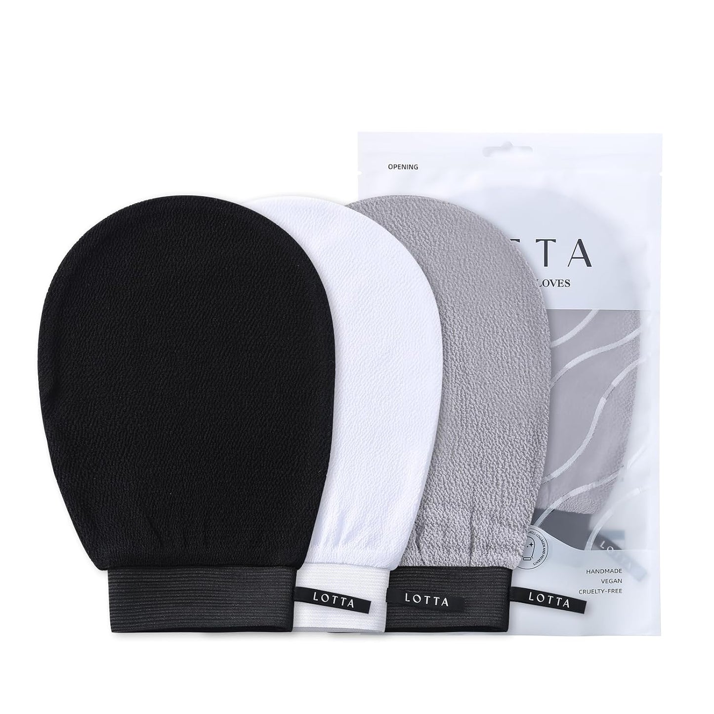 LOTTA Exfoliating Gloves for Dead Skin Removal & Skin Cell Renewal, Vegan Viscose Body Scrubber Mitt for Self-Tanning & Keratosis Pilaris, Kessa Korean Washcloth for Bath