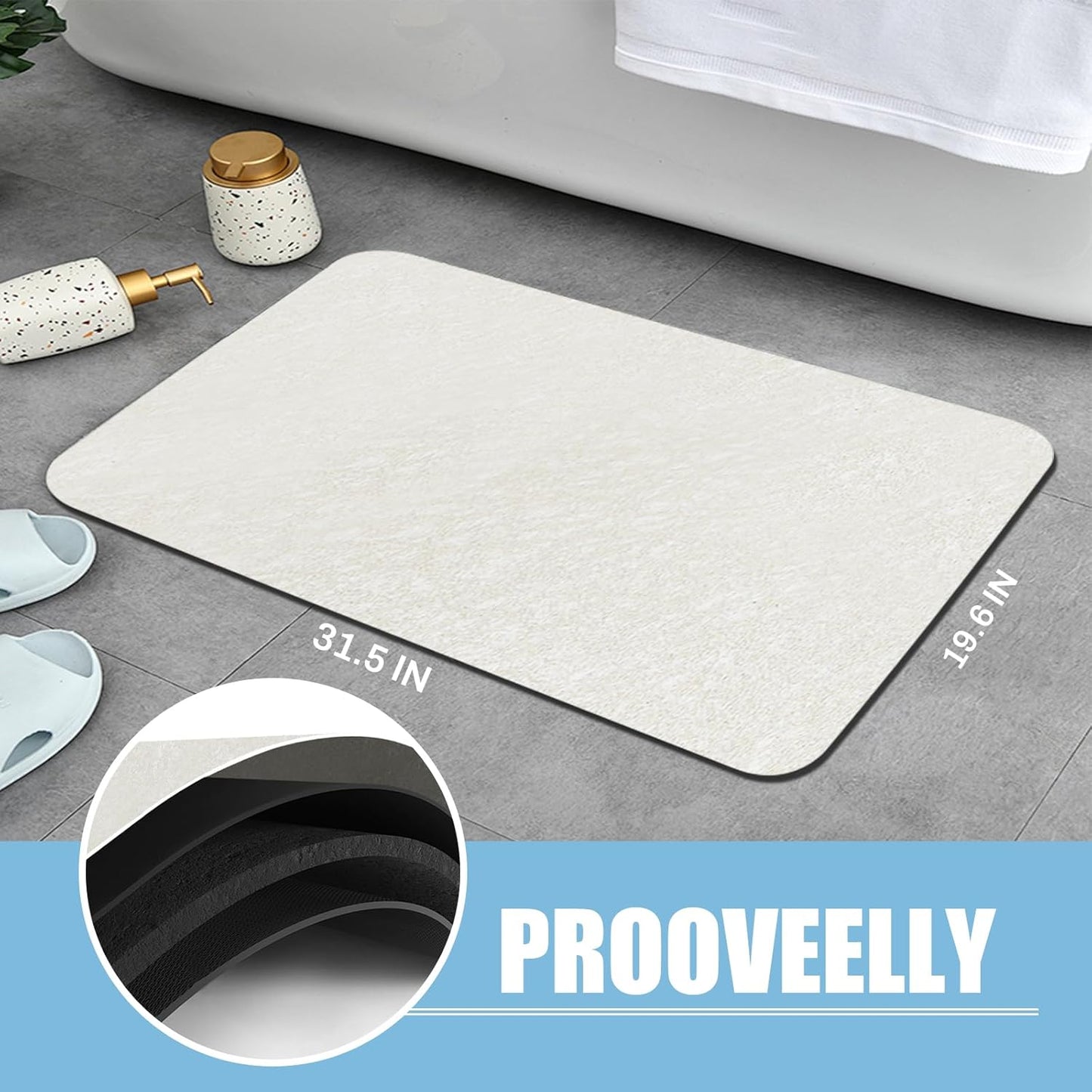 Diatomaceous Earth Bath mat Bathroom Rugs Super Absorbent Quick Dry Non Slip Bath Mat Thin Bathroom Floor Mats Fit Under Door-Shower Rug for in Front of Bathtub Shower, Beige, 15.7"*23.6"