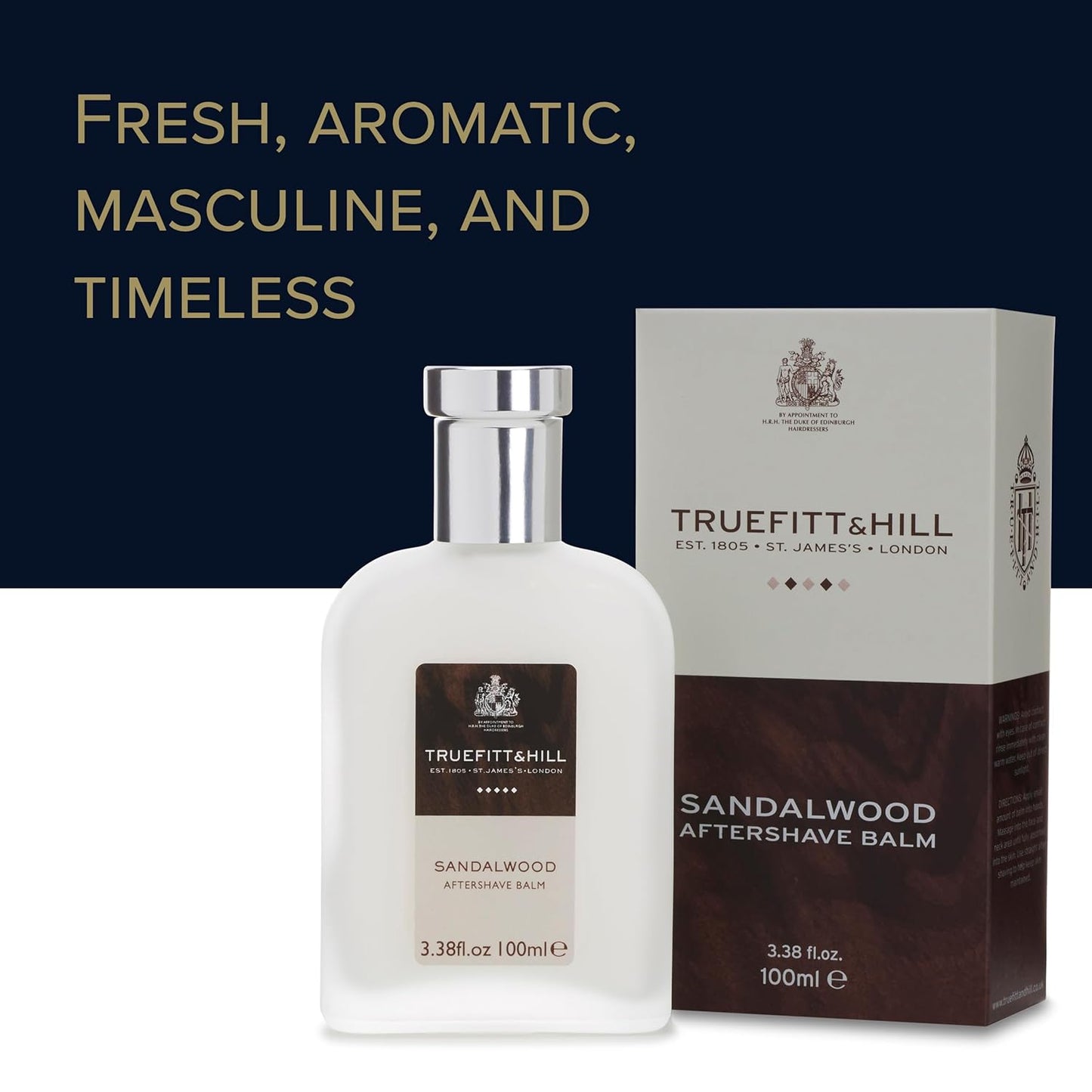 Truefitt & Hill Luxury Aftershave Balm - Sandalwood - Premium Soothing Moisturizer with Aloe Vera Extract - Ideal for Sensitive Skin, Razor Burn Relief, and a Silky Smooth Finish - 3.38 oz.