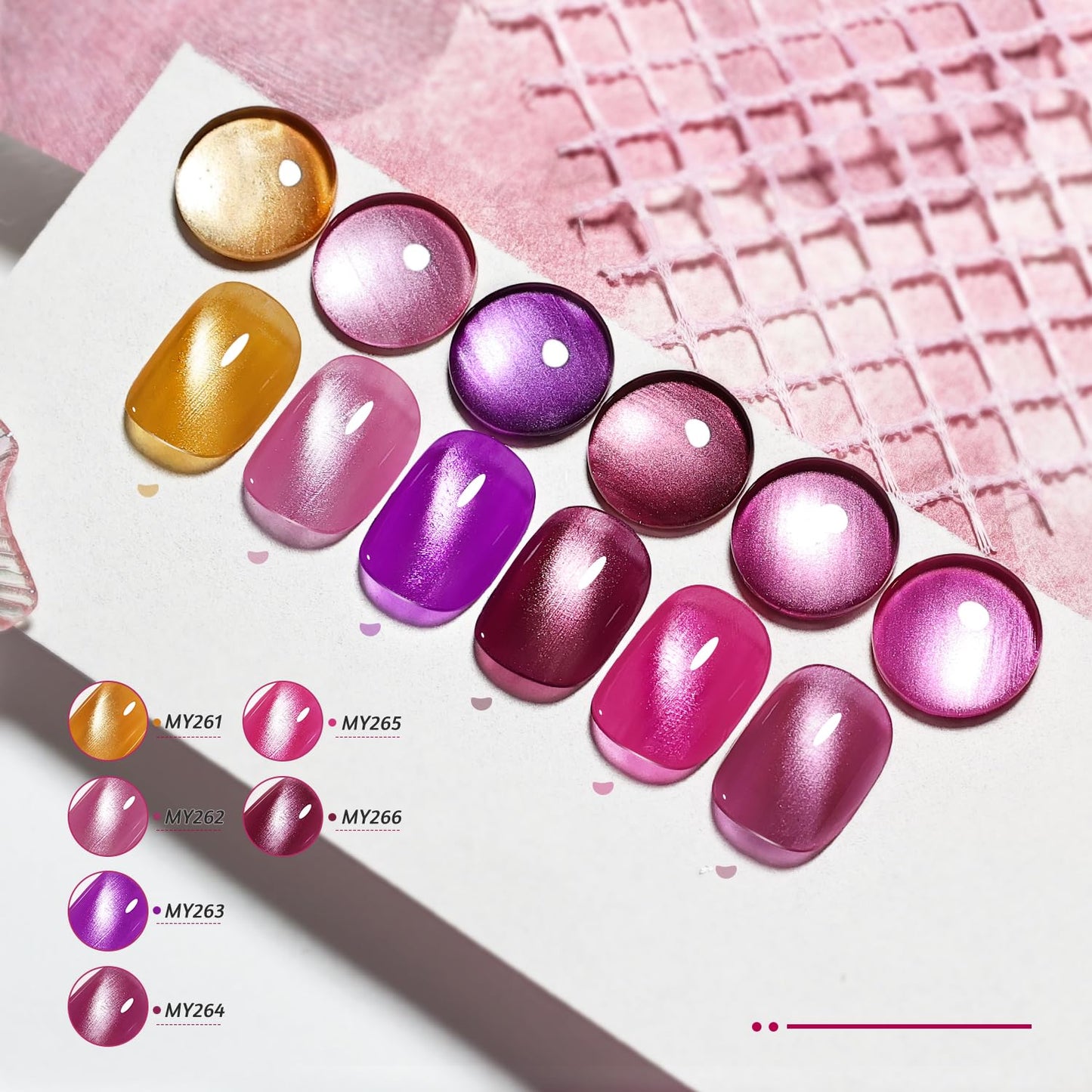 6 Colors 10ml Strawberry Molten Gold Cat Eye Nail Polish with Magnet Stick Quick Dry Nail Polish for Women Salon DIY Nail Art