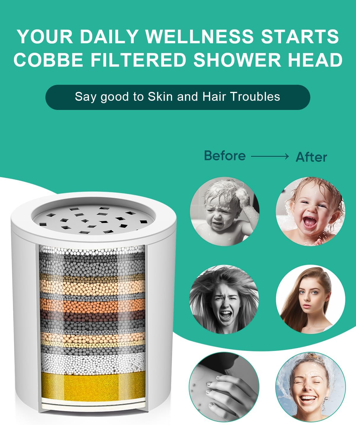 Cobbe Shower Filter | All-METAL Joint | 99% REMOVAL Shower Head Filter for Hard Water, Heavy Metals, Chlorine and Harmful Substance, Improve your skin and hair - Brushed Nickel