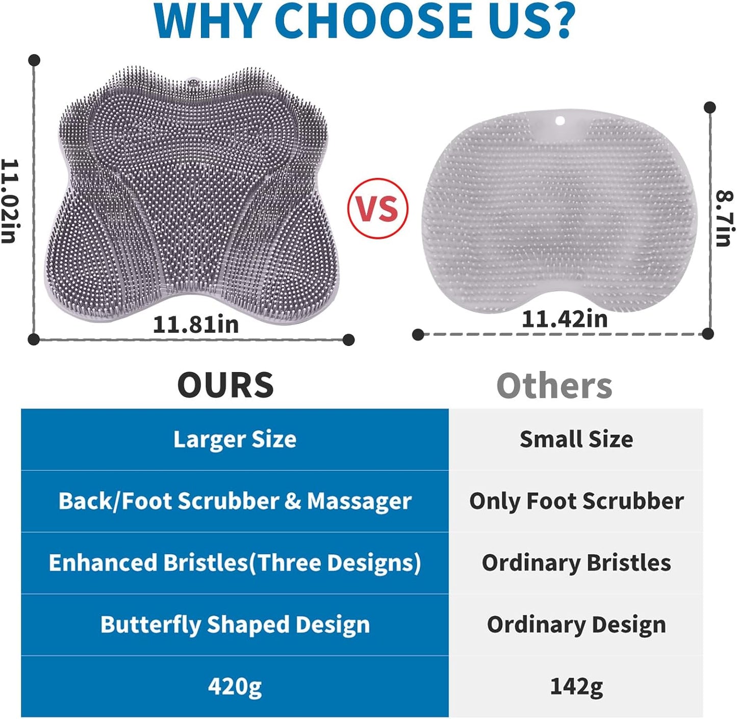 Show Foot Scrubber Mat & Silicone Back Scrubber with Butterfly Form Design,3 Brush Designs for Deep Cleaning Shower Foot Scrubber Mat, Wall Mounted Back Scrubber Silicone Bath(Grey)