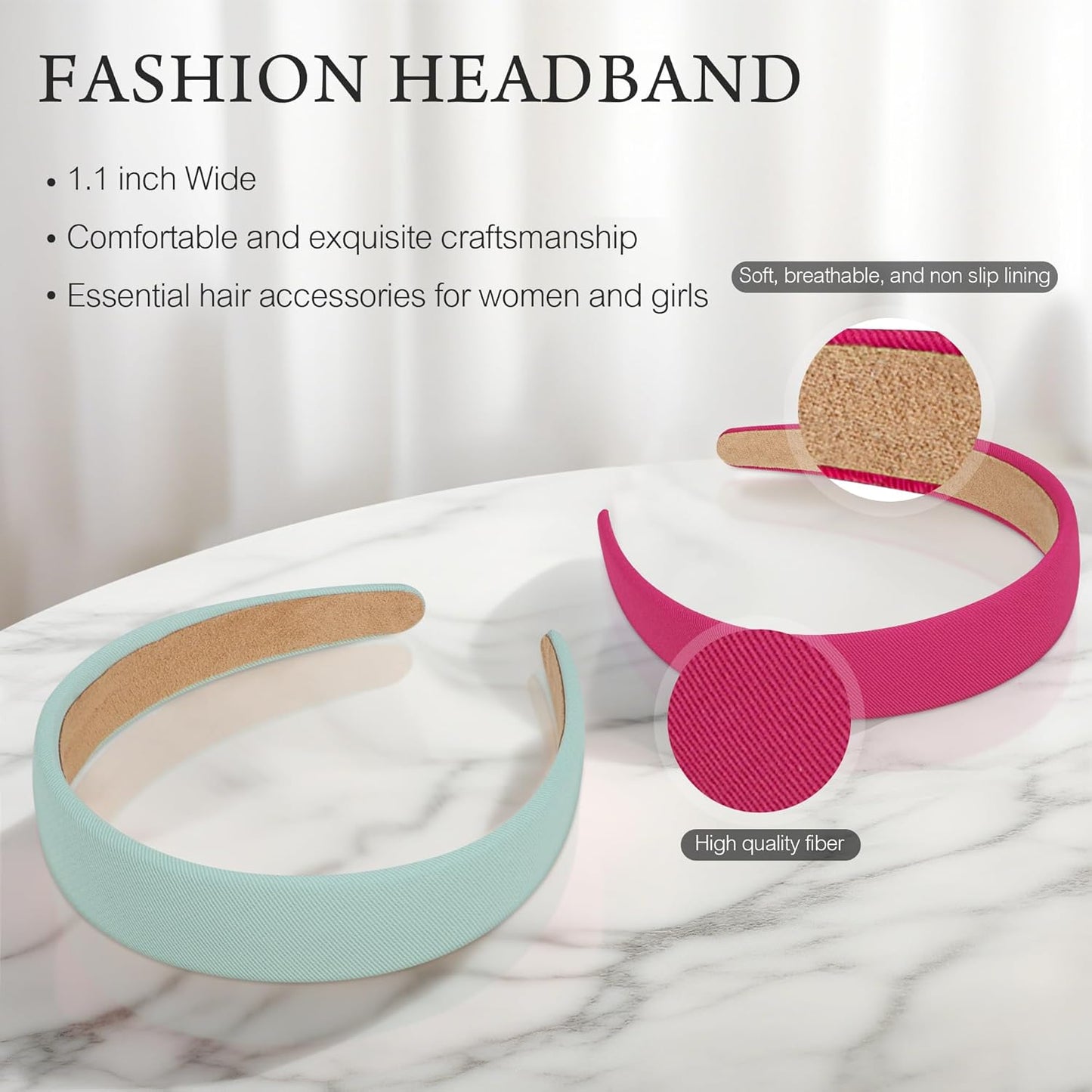 6PCS Headbands for Women – 1 Inch Wide Non-Slip Elastic Hair Bands, Thick Solid Color Headbands for Girls & Women's Hair Accessories, Trendy Fall Style