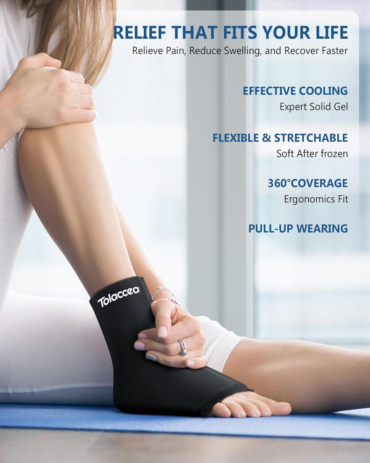 Ankle Foot Ice Pack Wrap for Injuries, Reusable Gel Ice Pack for Hot and Cold Therapies, Flexible Cold Pack for Achilles Tendonitis,Plantar Fasciitis,Swelling,Sprained,Post-Surgery Recovery Black