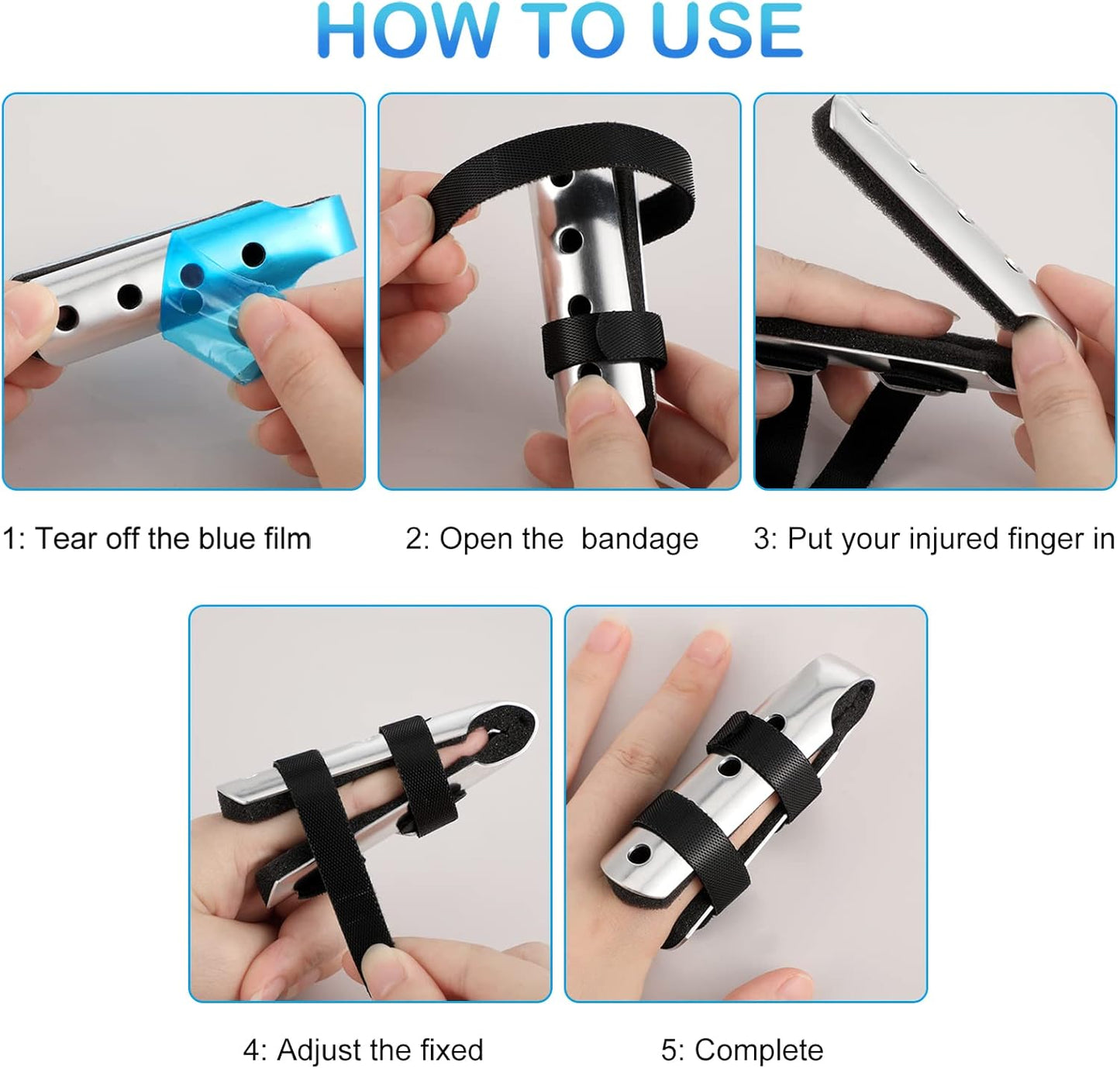 6 Pcs Finger Splint Metal Support Finger Brace Arthritis Knuckle Immobilization with Soft Foam Inner Band and Protective Vent for Adults and Children, 2 Styles, Different Sizes(Black)