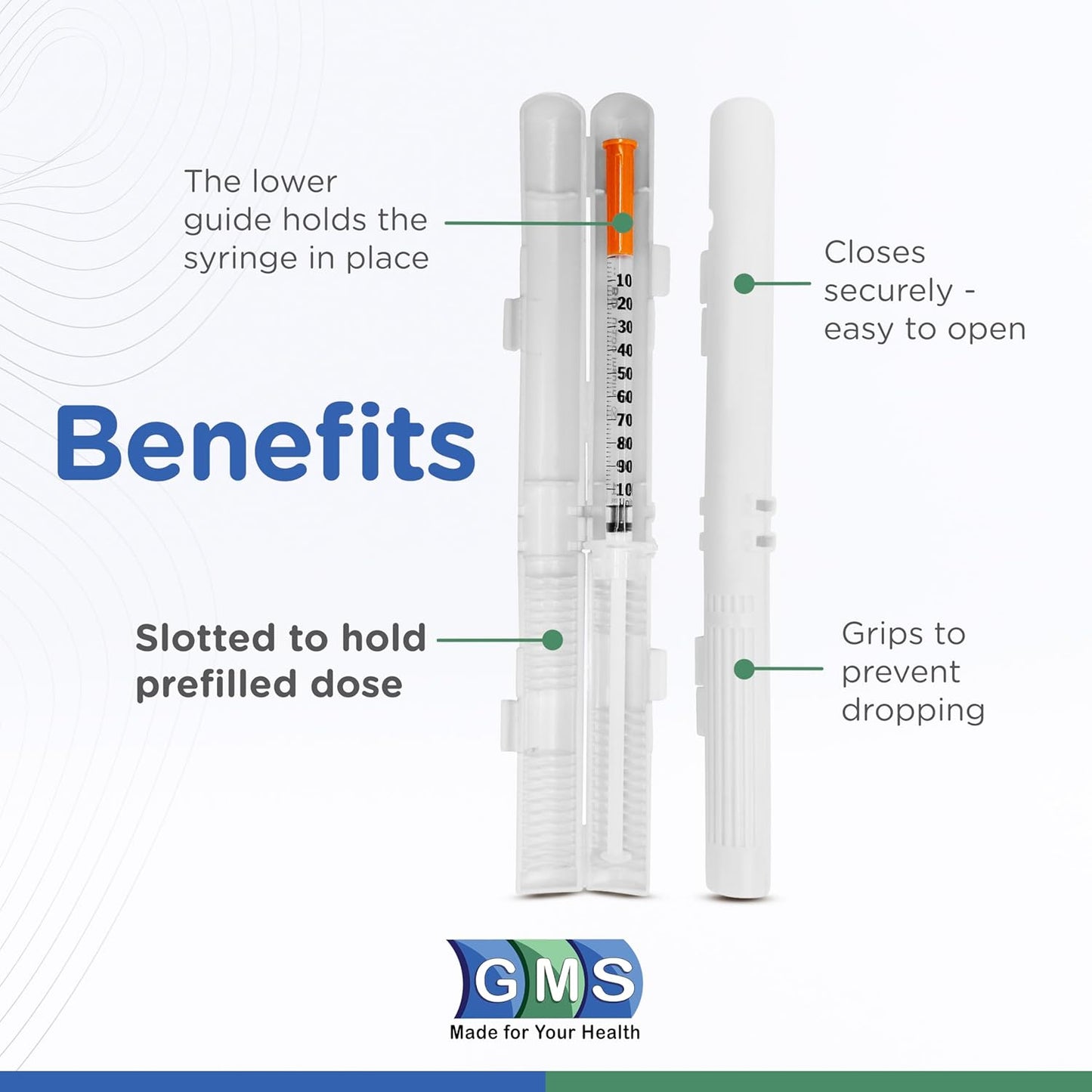 GMS 100 Unit Syringe Case - Holds New, Prefilled & Used Syringes with Needles, Small & Discreet, Ideal for Travel - 2-Pack - White