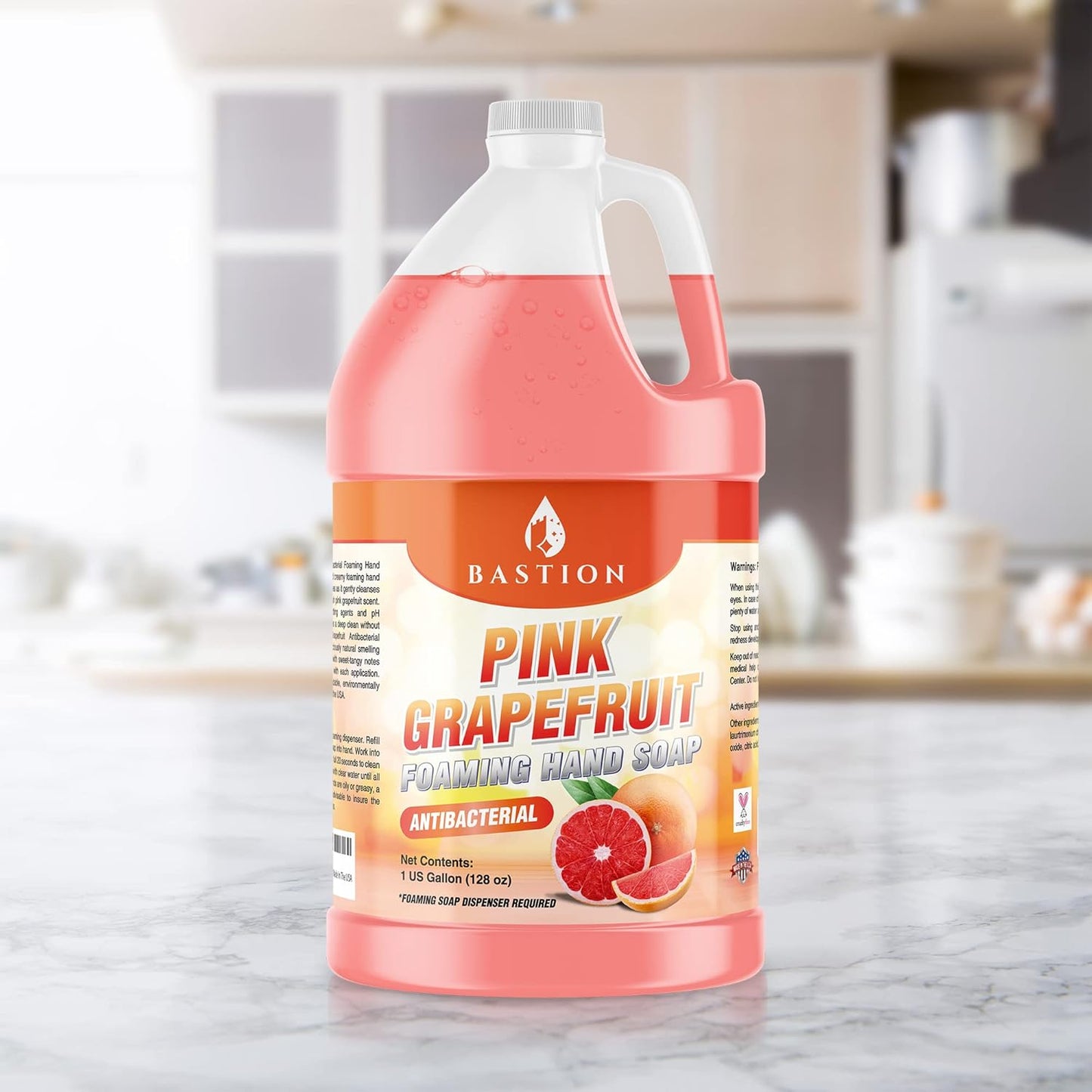 Bastion Pink Grapefruit Antibacterial Foaming Hand Soap Refill – Case of 4 Gallons (512 oz) – Bulk Moisturizing Hand Wash for Home, Office, Restaurants & Commercial Use – pH-Balanced, Gentle on Skin