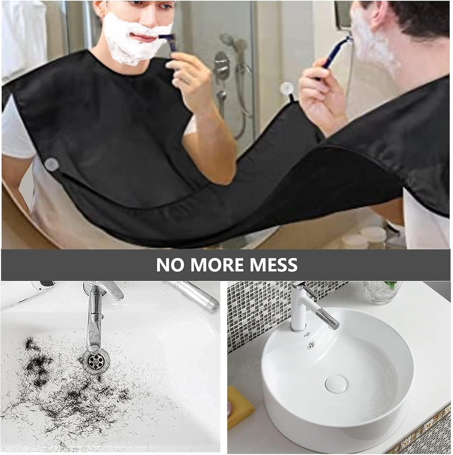 Kingsmile Beard Hair Catcher, Beard Bib Apron for Men, Beard Bib & Beard Apron, Beard Catcher with 2 Suction Cups, Hair Clippings Catcher, Shaving Apron for Shaving & Trimming, Waterproof Black