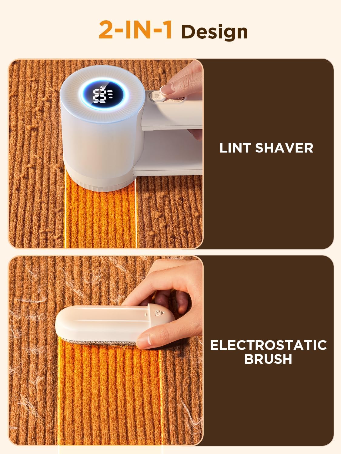 Rechargeable Fabric Shaver, Lint Remover for Clothes, Lint Shaver 6-Leaf Blades, 3-Speeds Lint Shaver with LED Display for Effortless Fuzz & Pill Removal for Clothes, Sweaters, Furniture, White