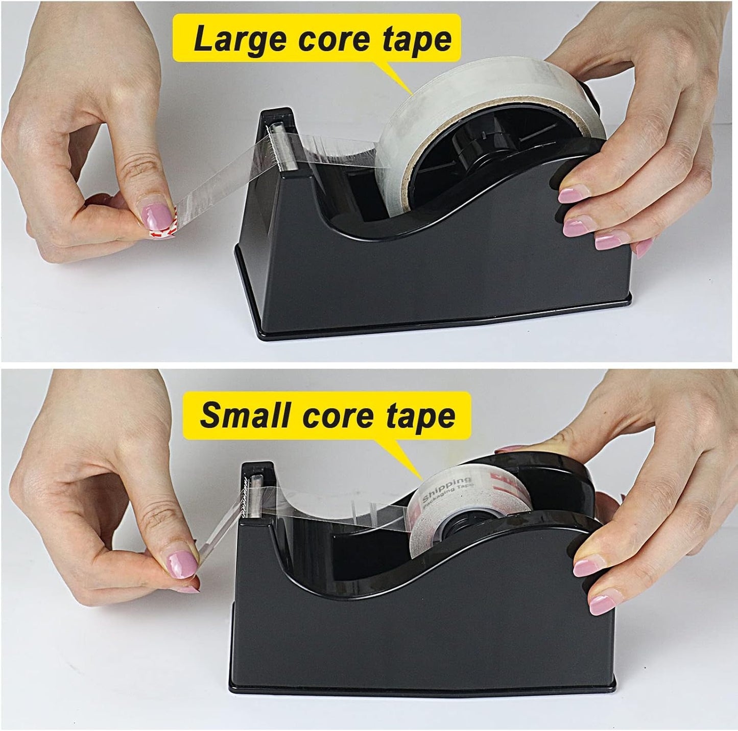 BOMEI PACK Desktop Tape Dispenser (Fits 1" & 3" Core) with Transparent Tape Refills, Clear Tape with Black Tape Holder,Weighted Non Slip Base, for Masking Tape,Heat Resistant Tape
