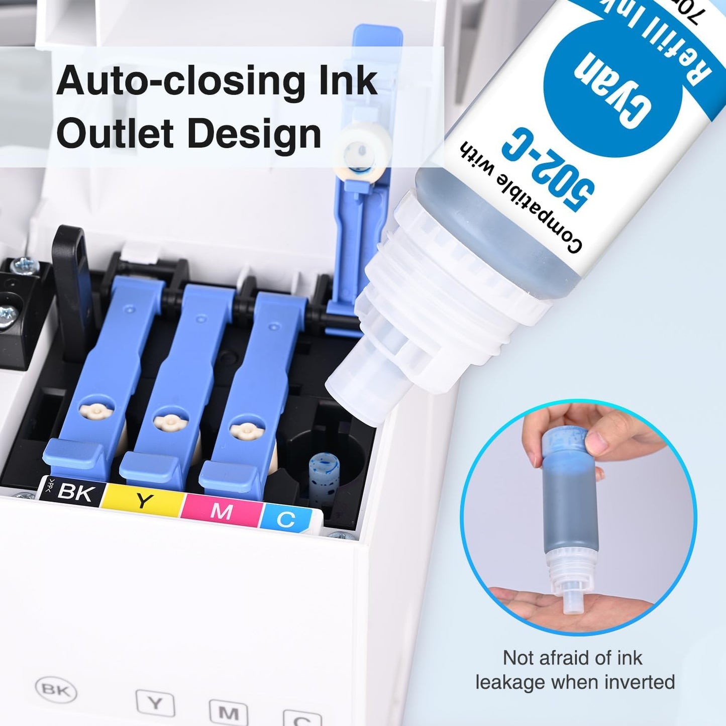 Replacement for 502 Ink Bottle Color Combo Pack Replacement for Epson 502 Compatible for EcoTank ET-2760 ET-2850 ET-4760 ET-3850 ET-15000 ET-2760 ET-4850 ET-2750 Printer (Cyan/Magenta/Yellow)