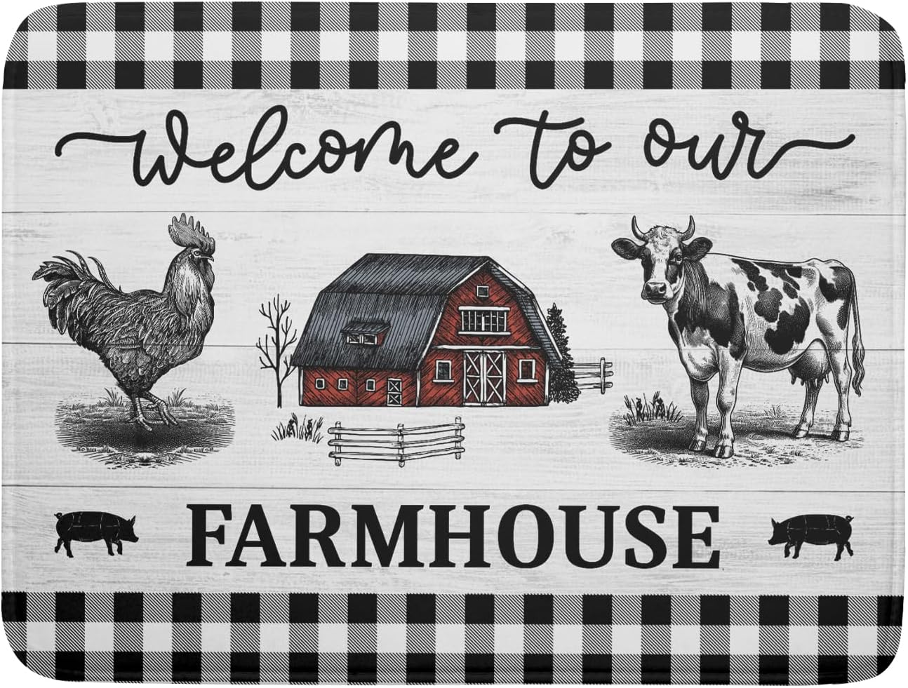 Farmhouse Barn Dish Drying Mat 18x24 Inch Cow Rooster Absorbent Microfiber Dish Drainer Rack Pad Bottles Protector for Kitchen Counter