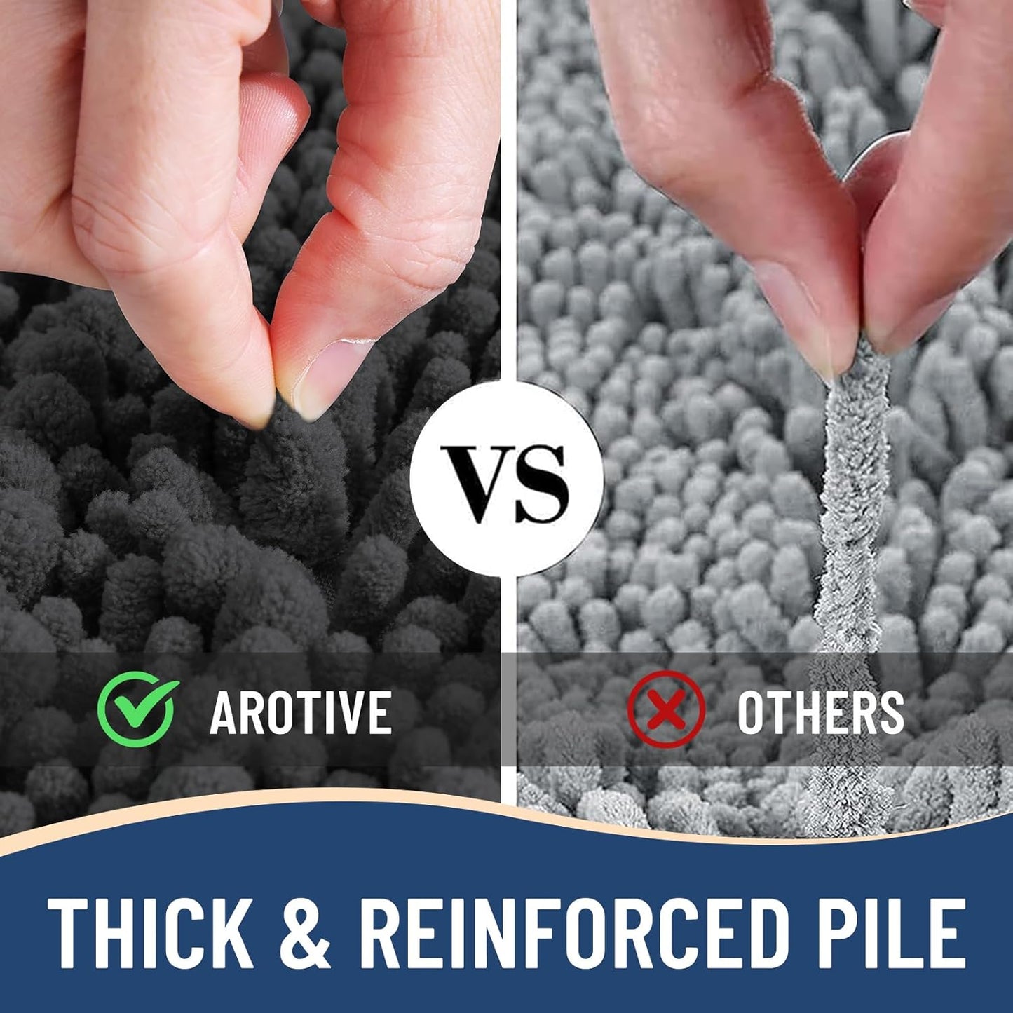 Arotive Luxury Chenille Bathroom Rug Mat, Extra Soft Thick Absorbent Shaggy Bath Rugs, Non-Slip Machine Wash Dry, Plush Bath Mats for Bathroom, Shower and Tub, 60x24, Dark Grey