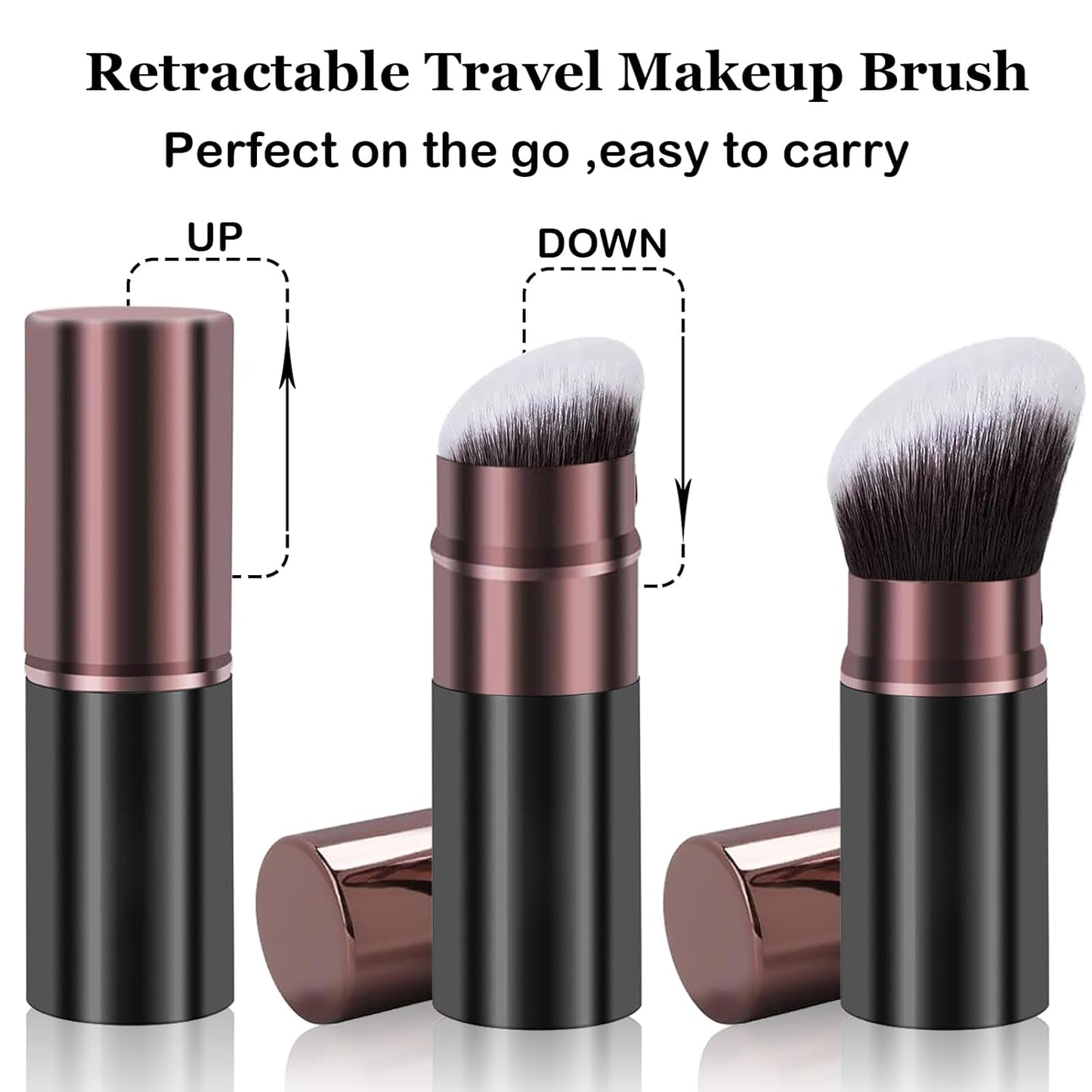 Retractable Kabuki Makeup Brush, 2 Pack Travel Powder Foundation Makeup Brush Face Blush Brushes for Blending Liquid, Blush, Bronzer, Buffing, Sunscreen,Flawless Cosmetics