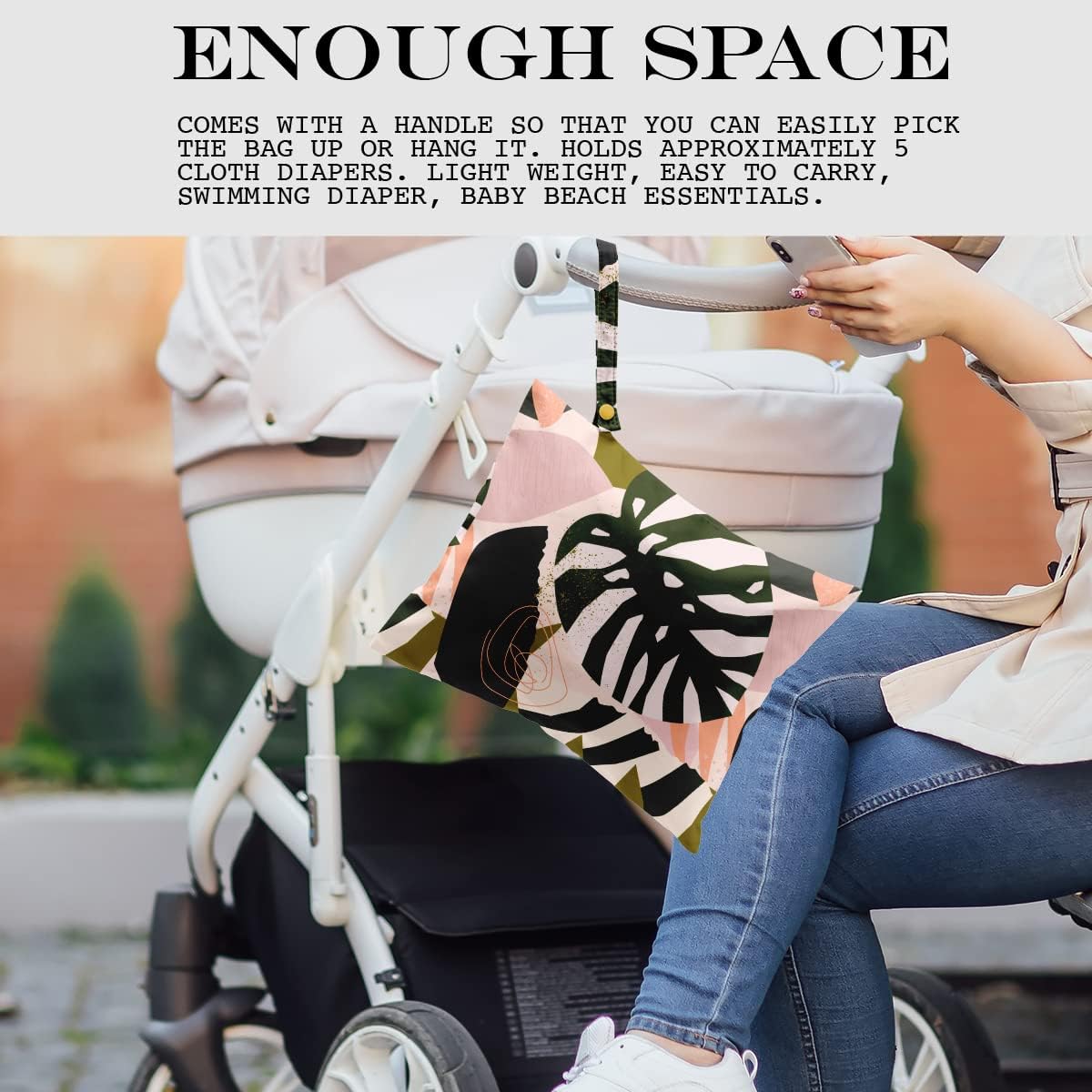 Wet Dry Bag for Swimsuit, Travel, Beach, Pool, Stroller, Diapers, Dirty Yoga Gym Clothes, Makeup Bag, Waterproof Tropical Palm Leaves Decor Jungle Palm Leaf Favors