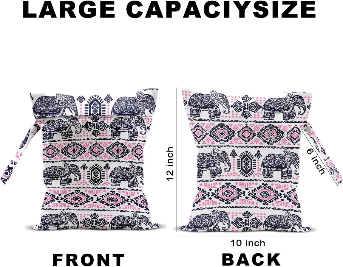 Elephant Gifts for Women, 2Pcs Elephant Print Wet Bags, Wet Dry Bag Reusable for Swimsuit, Travel, Diapers, Pool, Beach, Dirty Yoga Gym Clothes, Toiletries, Makeup Bag, Waterproof Birthday Gifts