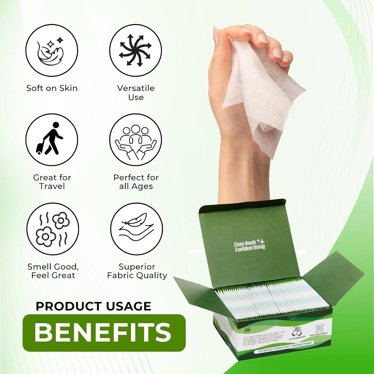 100 Individually Wrapped Hand Wipes – Aloe Vera Scent – 2 Convenient 50-Count Boxes | 100% Viscose, Eco-Friendly | Travel-Ready, Moisturizing