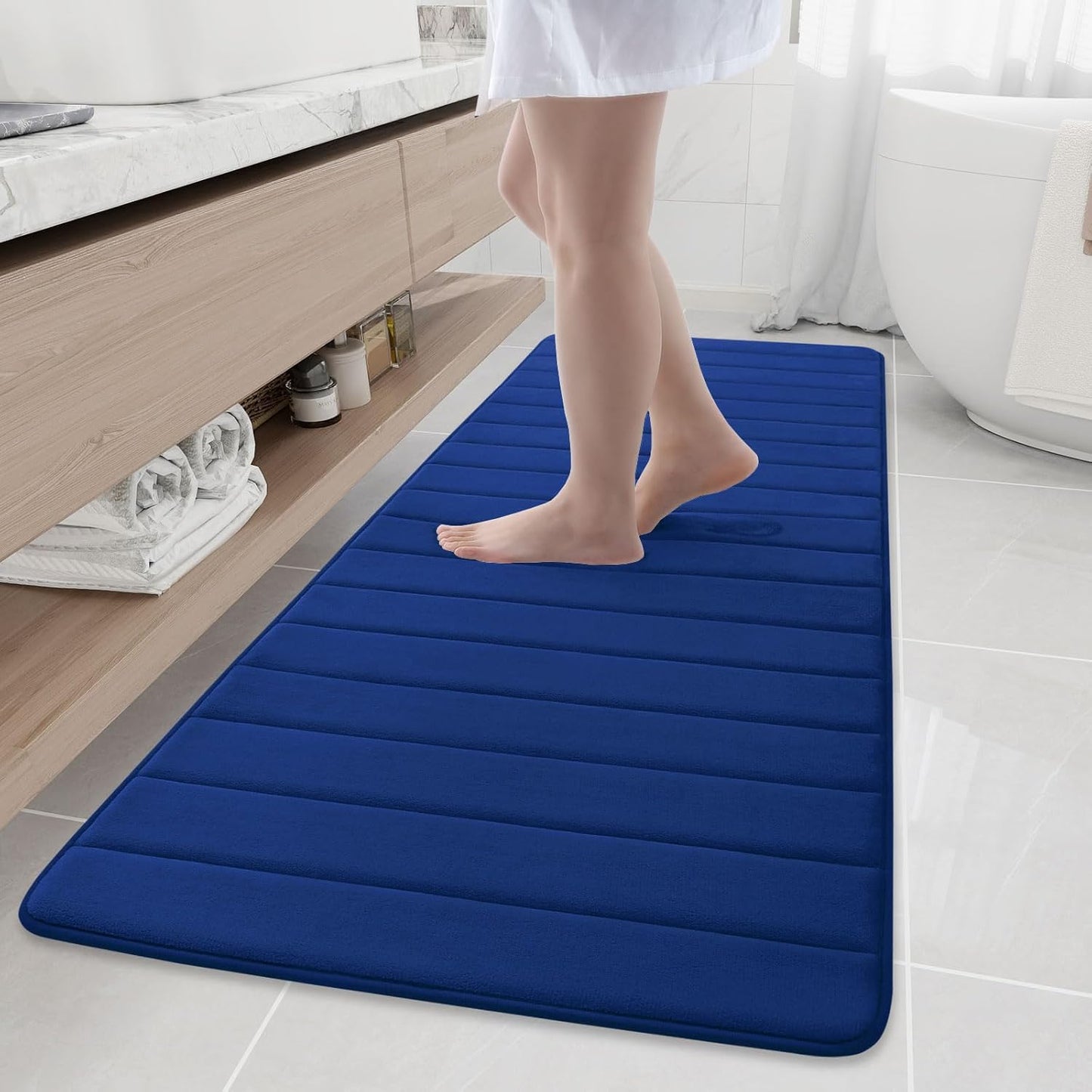 Buganda Memory Foam Bath Mat, 70" x 24", Ultra Soft and Non-Slip Bathroom Rugs, Water Absorbent and Machine Washable Bath Rug Runner for Bathroom, Shower, and Tub, Navy Blue