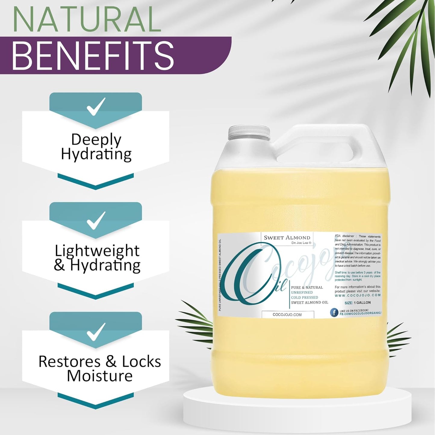 Sweet Almond Massage Oil - Cocojojo, 1 Gallon (128 oz), Almond, Jojoba, Emu, Argan - Natural Carrier Oil Blend for Massage Therapy, Aromatherapy, Moisturizer, Essential Oils,