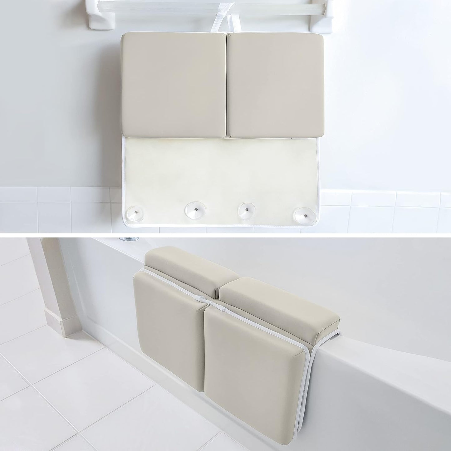 Bath Kneeler with Elbow Rest Pad Set, 1.75 inch Thick Kneeling Pad and Elbow Support for Knee Arm Support, Large Bathtub Kneeling Mat with Toy Organizer for Happy Baby Bathing Time, Beige