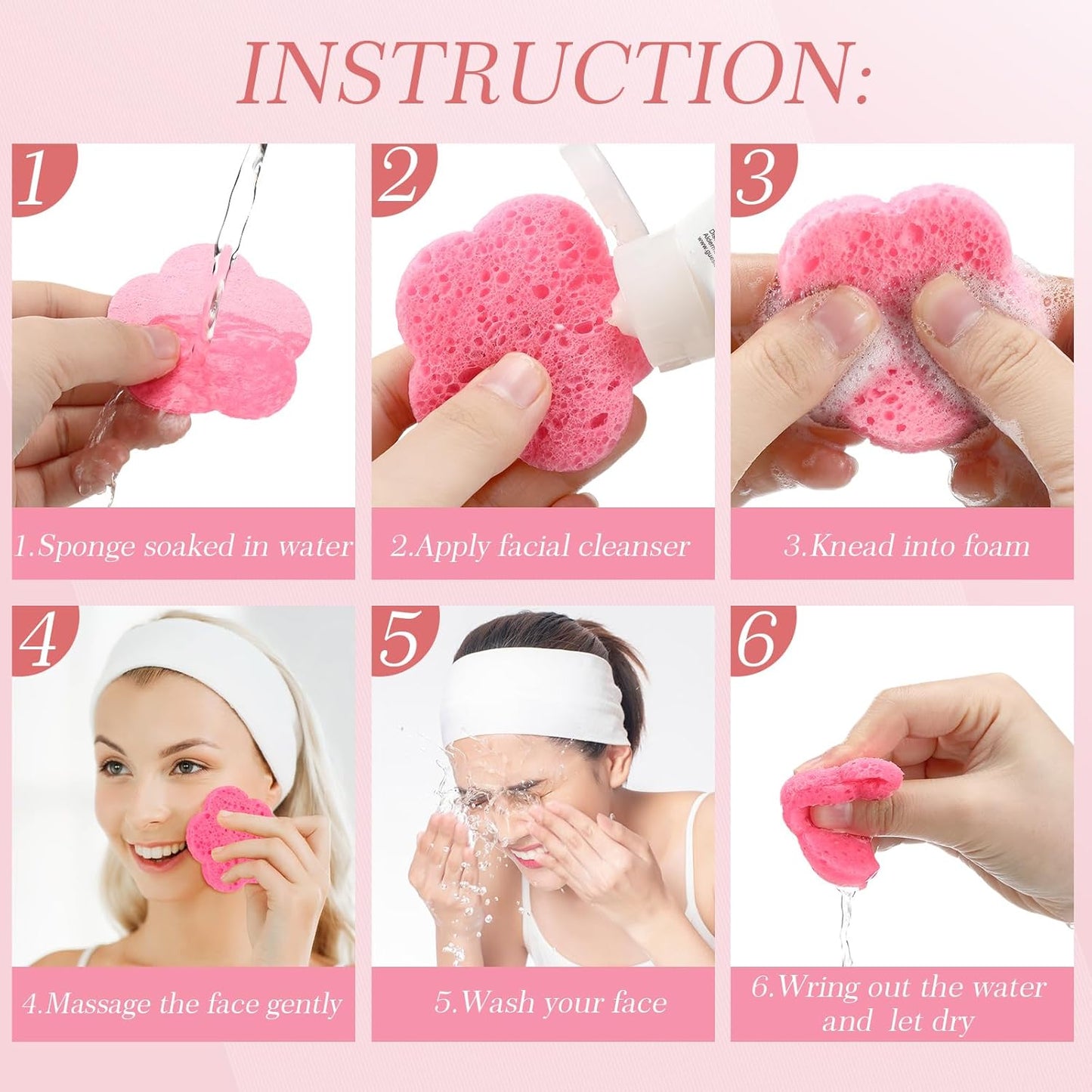 Sieral 120 Pcs Compressed Facial Sponges with Container Disposable Face Sponge Pads for Washing Face Cleansing Exfoliating Esthetician Makeup Removal(Flower,Pink)