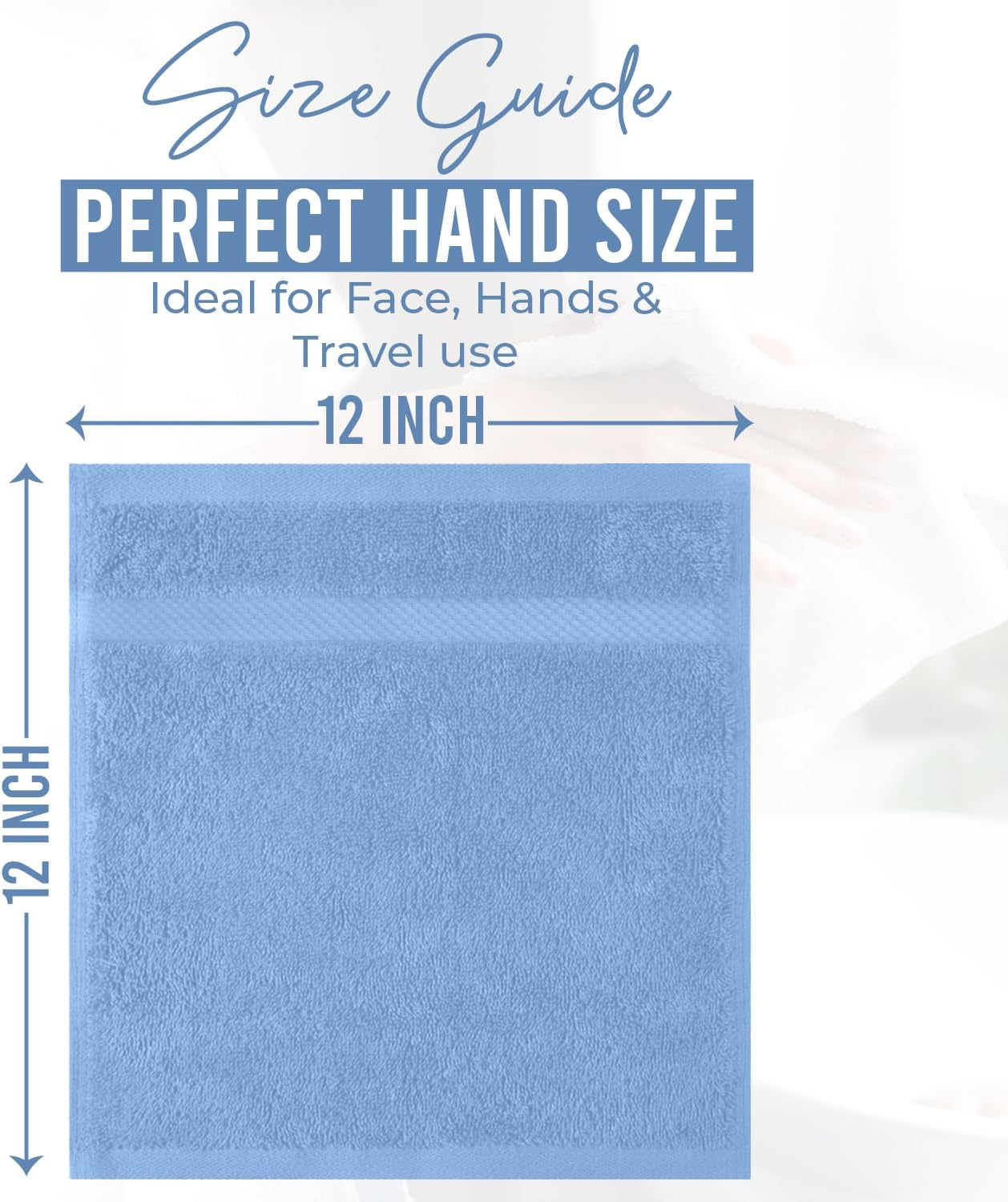 DAN RIVER 12-Pack Premium 100% Cotton Medium Blue Face Towels – Reusable Face Towel Set, Soft & Absorbent washcloths for Showering – Hand and Face Towels, 550 GSM (12x12 in)