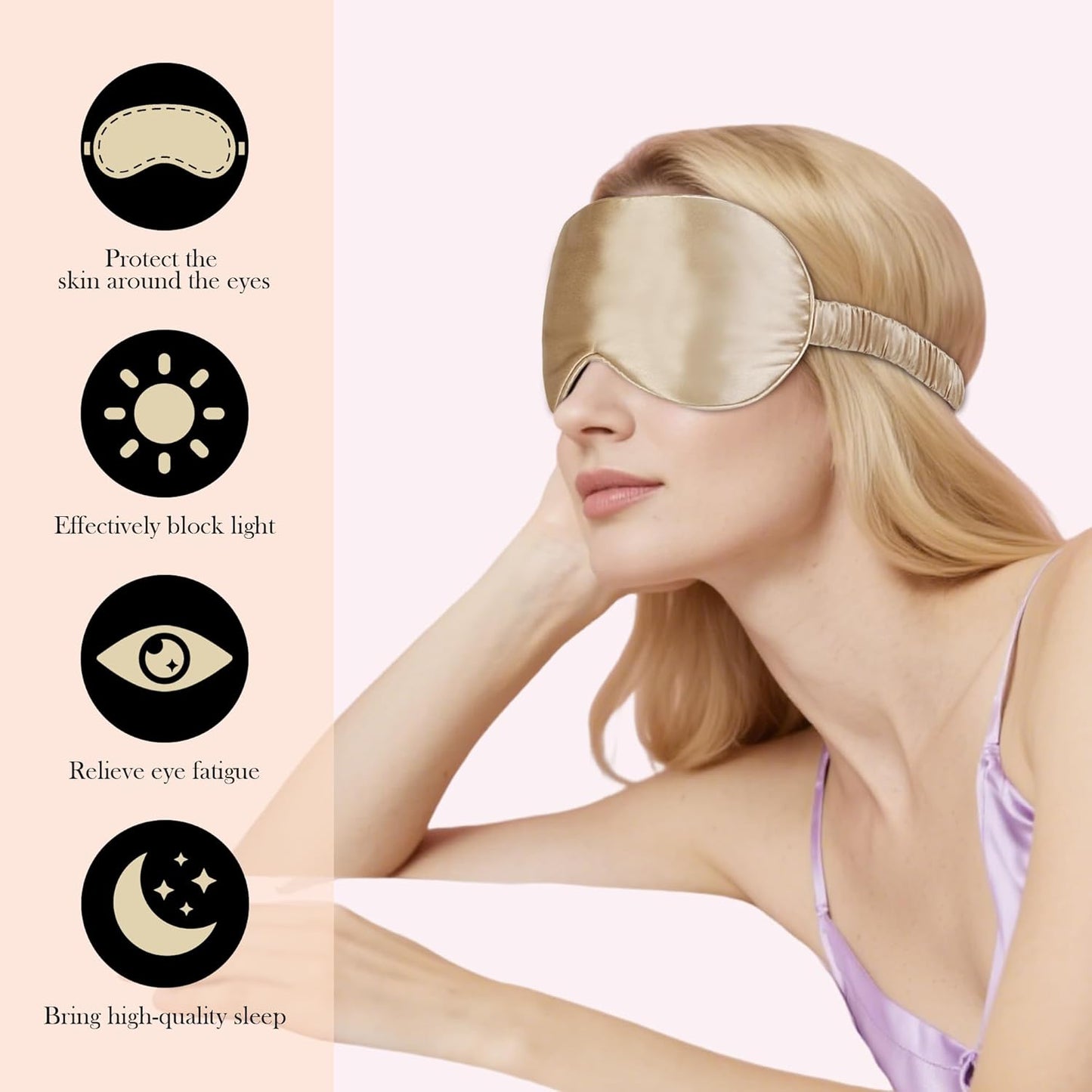 SilkDream 100% Mulberry Silk Sleep Mask Eye Mask for Sleeping 22 Momme Nature 6A Real Silk Gifts for Women&Men Champagne