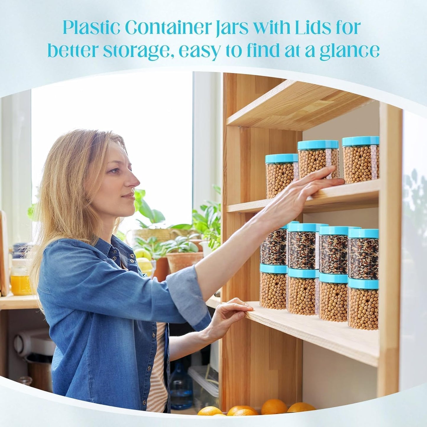 SATINIOR 12 Pack 16 oz Plastic Container Jars with Lids Round Clear Travel Cosmetic Container Slime Jars for Toiletries, Lotion, Cream, Ointments, Makeup, Rhinestone, Samples, Kitchen Storage(Blue)