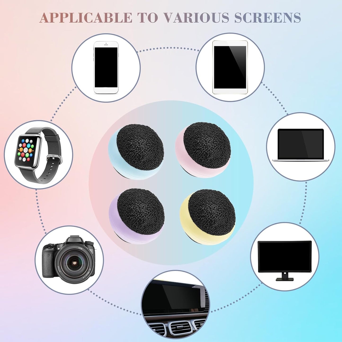 Suclain 4 Pack Christmas Touch Screen Cleaner Balls Phone Cleaning Ball Microfiber Touch Car Screen Glass Cleaner for Computer Laptop Phone Monitor