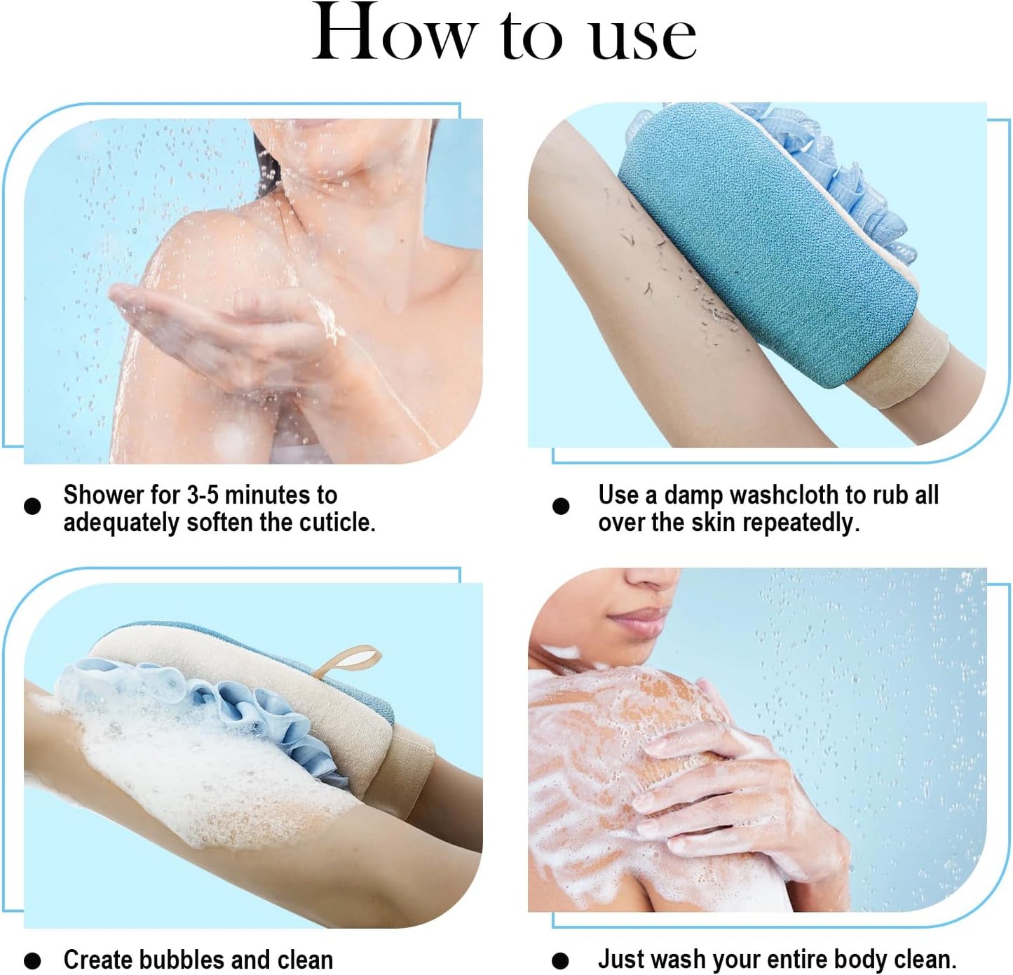 Dual-Function Exfoliating Glove for Shower- Body Scrubber & Shower Loofah 2-in-1 - Korean Exfoliating Mitt for Smooth Skin - Remover Dead Skin and Keratosis - Blue (1-Pack)