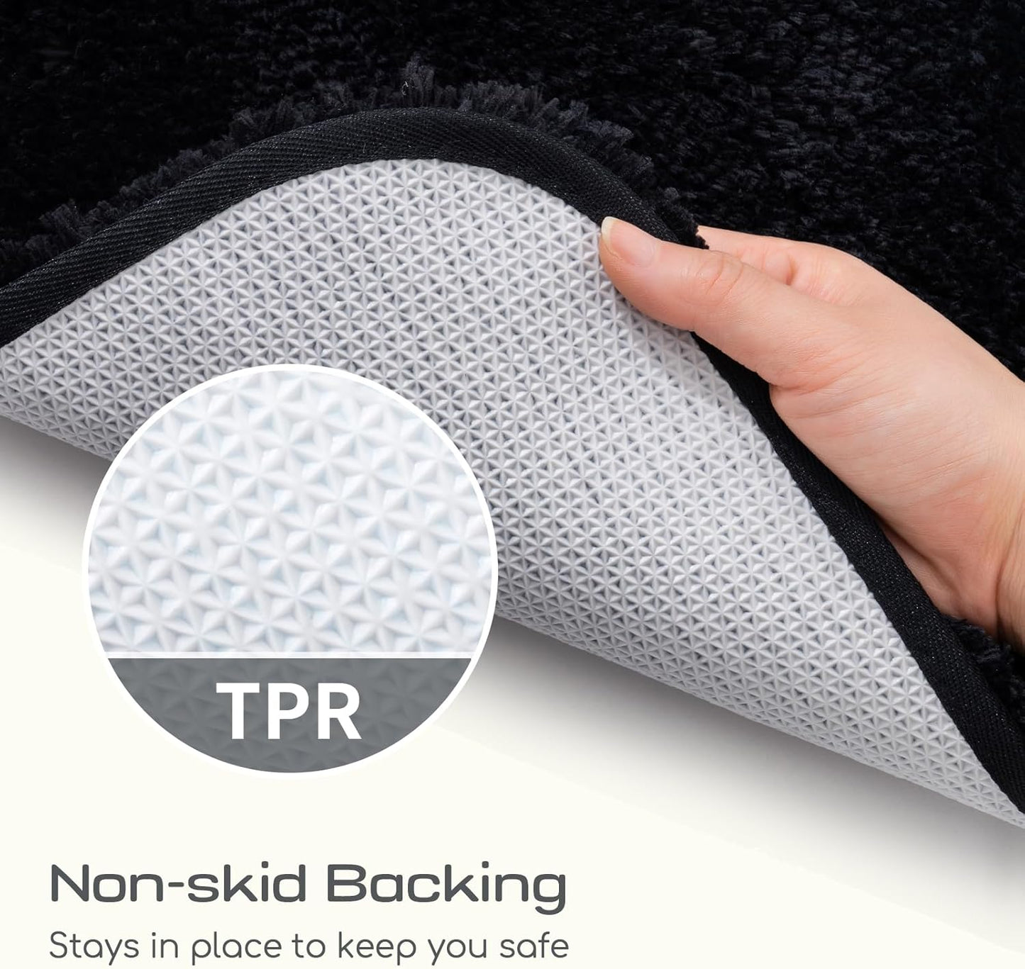 ROSMARUS Shaggy Bath Rugs Non Slip 24" X 36", Water Absorbent Bath Mat, Soft Shower Mat for Floor & Tub, Fluffy Plush Bathroom Rugs Machine Washable, Black