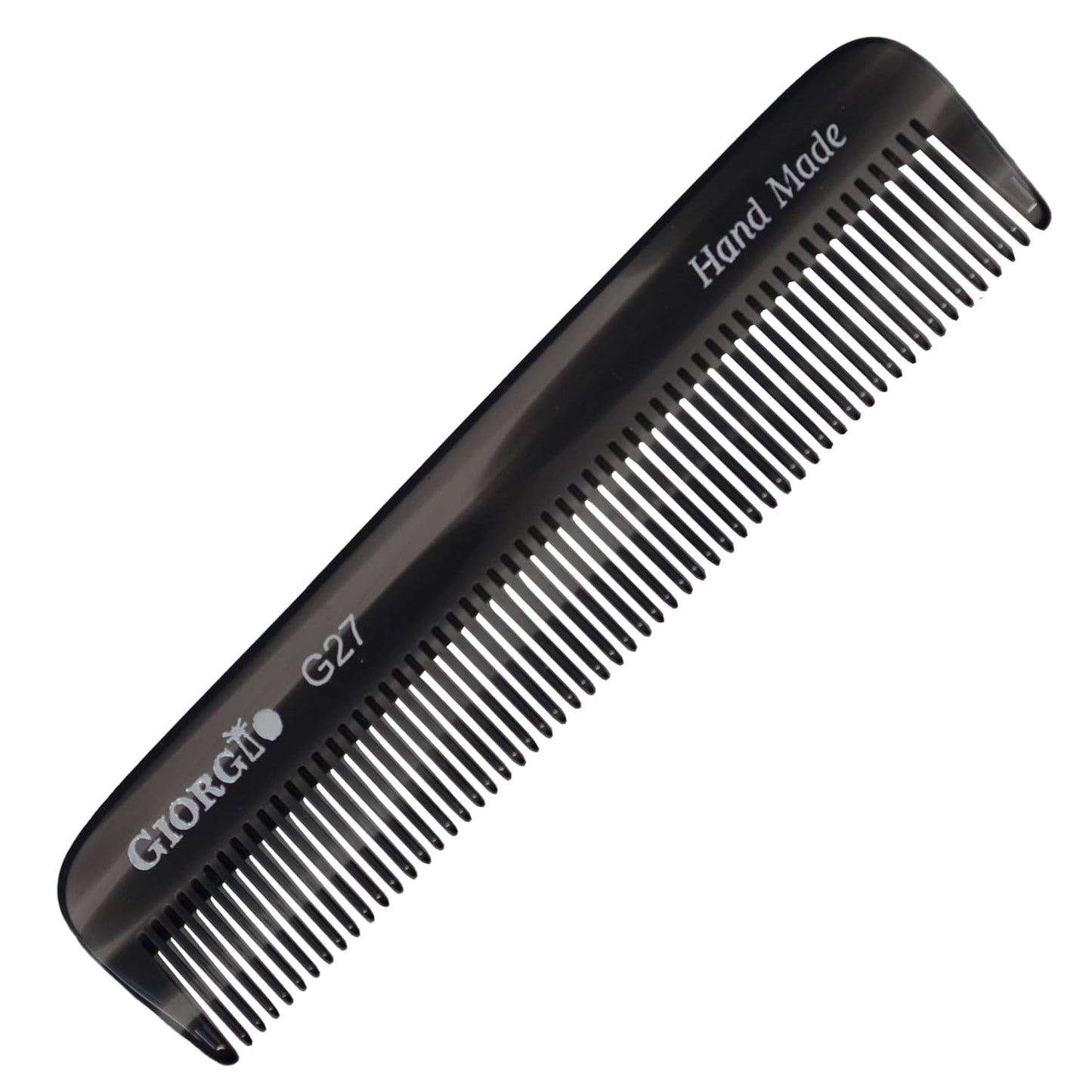 Giorgio G27 Handmade All Fine Tooth Pocket Comb, Hair Comb Straightener for Everyday Grooming Styling Hair, Mustache and Beard for Men Women and Kids, Saw Cut and Polished Black Graphite