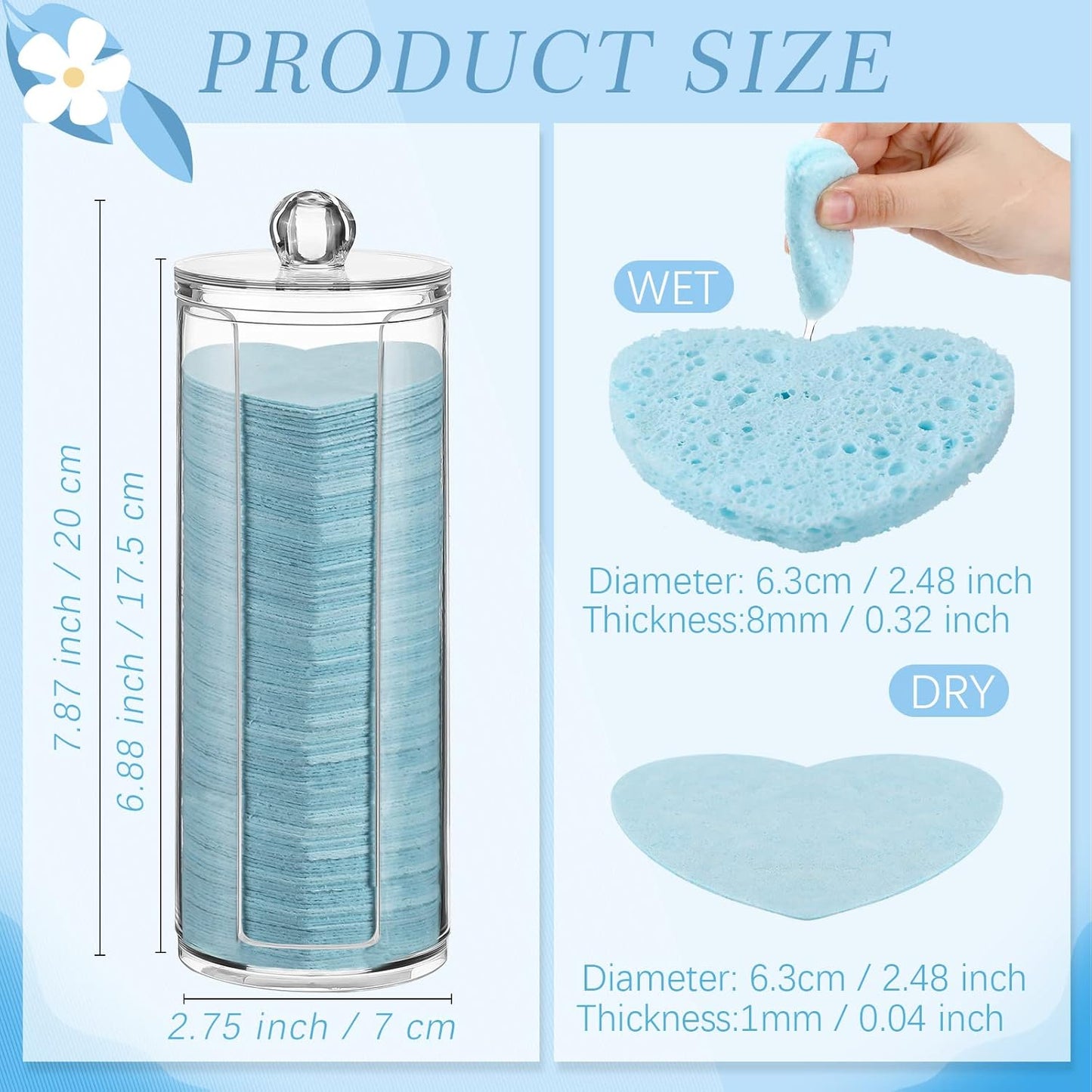 Sieral 120 Pcs Compressed Facial Sponges with Container Disposable Face Sponge Pads for Washing Face Cleansing Exfoliating Esthetician Makeup Removal(Heart,Light Blue)