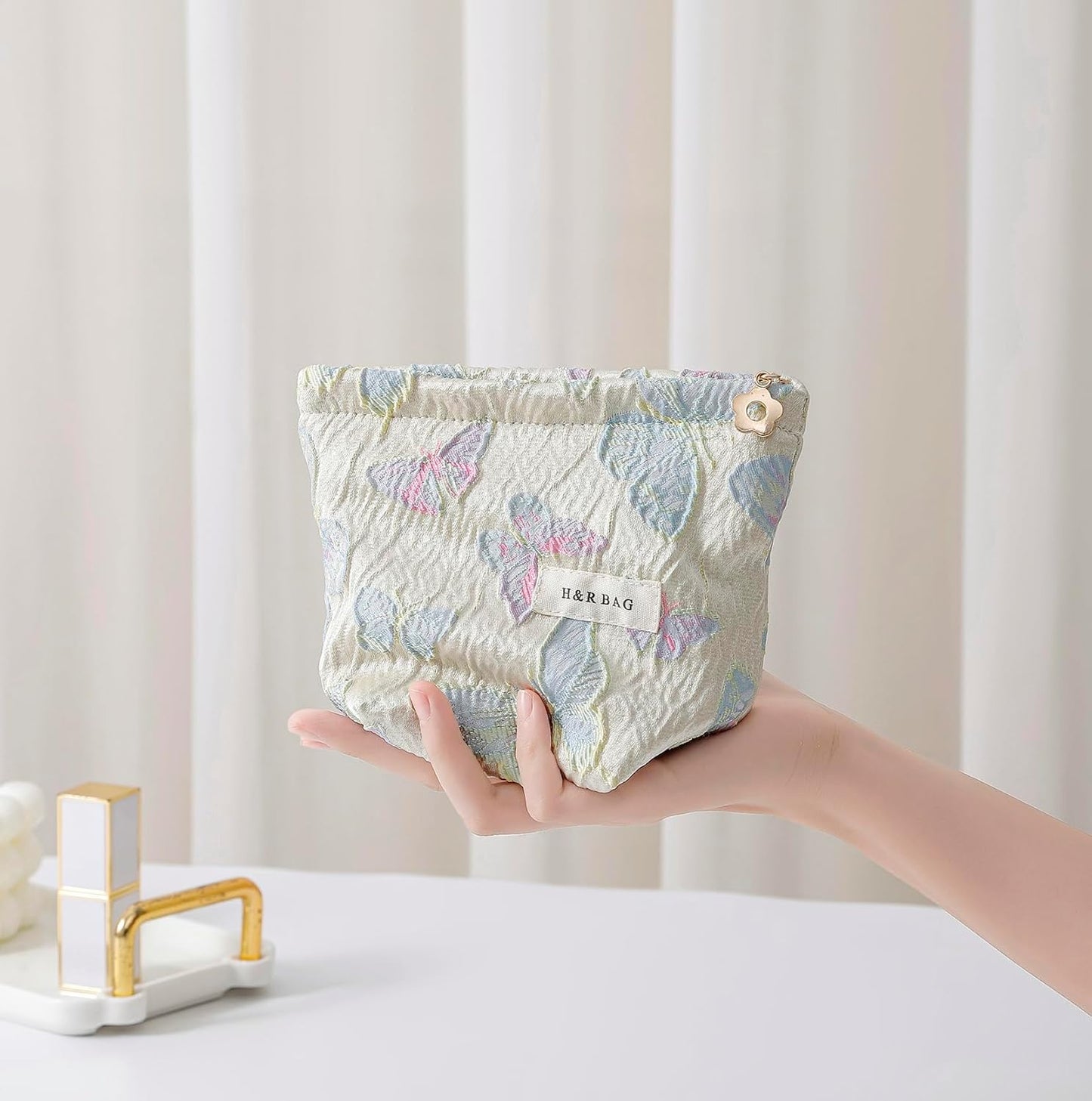 2 Pcs Makeup Bags, Large Cosmetic Bag Travel Toiletry Bag Organizer for Women, Embroidery Craft, Floral Makeup Bag Small Cosmetic Pouch Purse with Zipper Gifts for Girls Teen