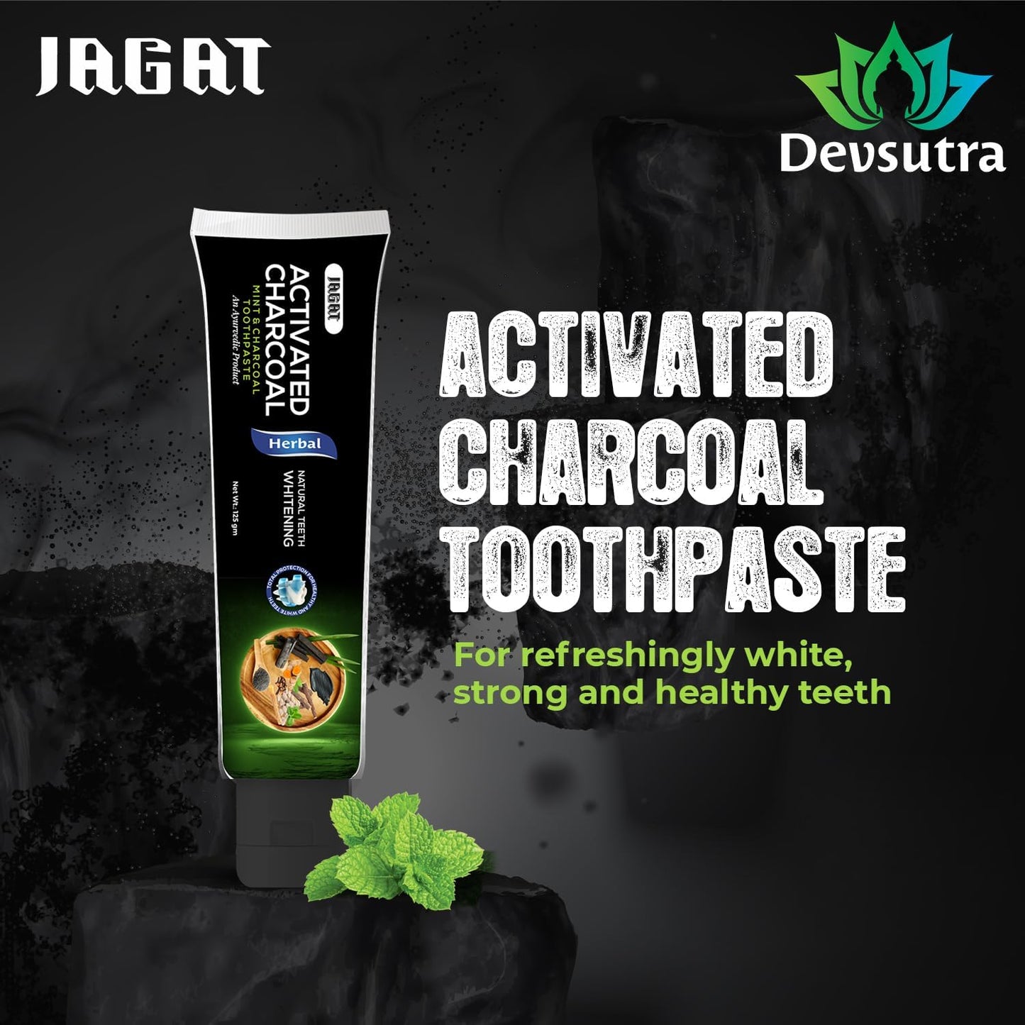 Jagat Activated Charcoal Toothpaste Pack of 3 – Teeth Whitening Tooth Paste with Charcoal Flavor, Fluoride Free Toothpaste for Adult, Natural Travel Tooth Paste, Vegan, Non Toxic, Gluten Free