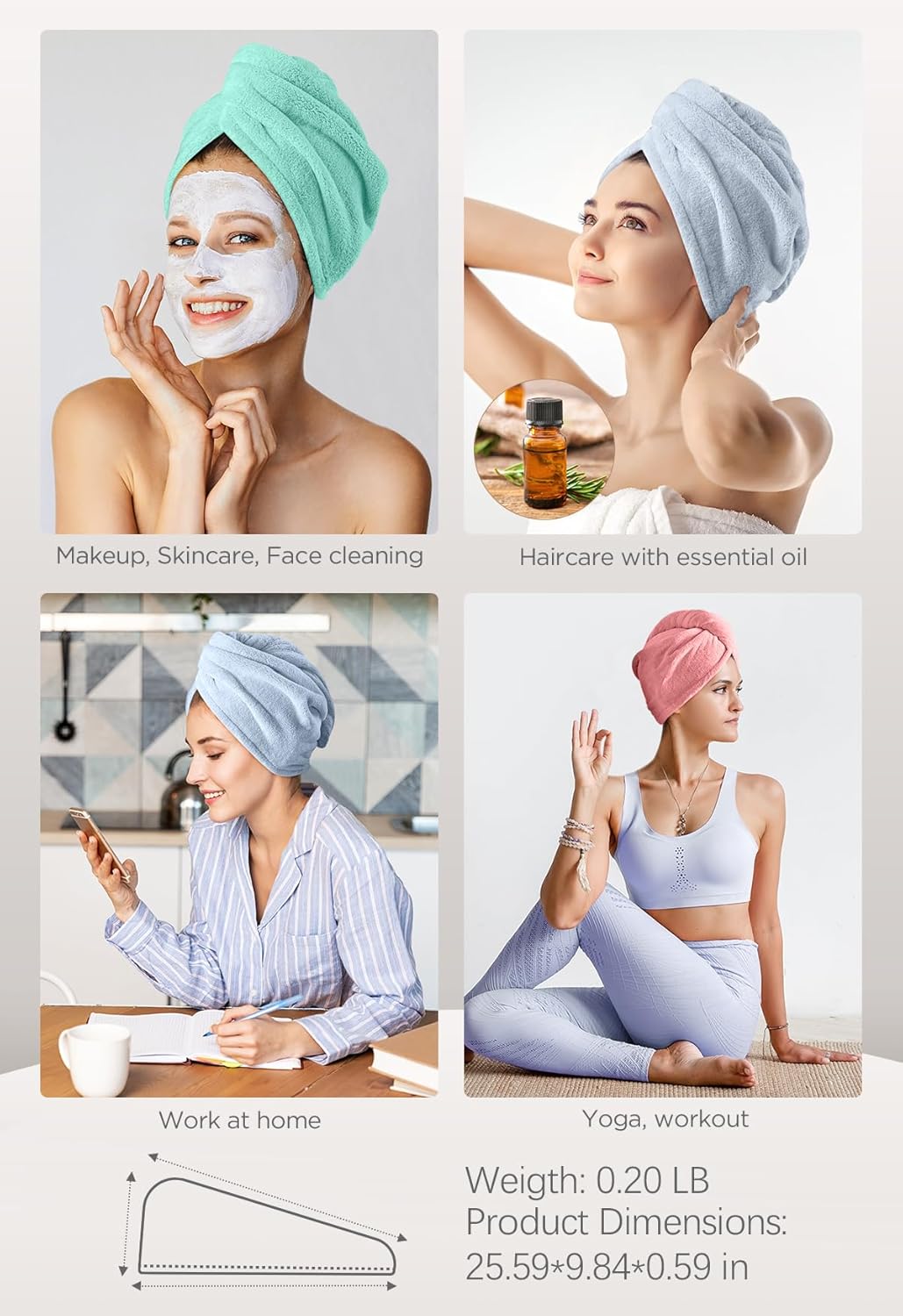 Hicober Microfiber Hair Towel, 3 Packs Hair Turbans for Wet Hair, Drying Hair Wrap Towels for Curly Hair Women Anti Frizz (Pink,Blue,Green)