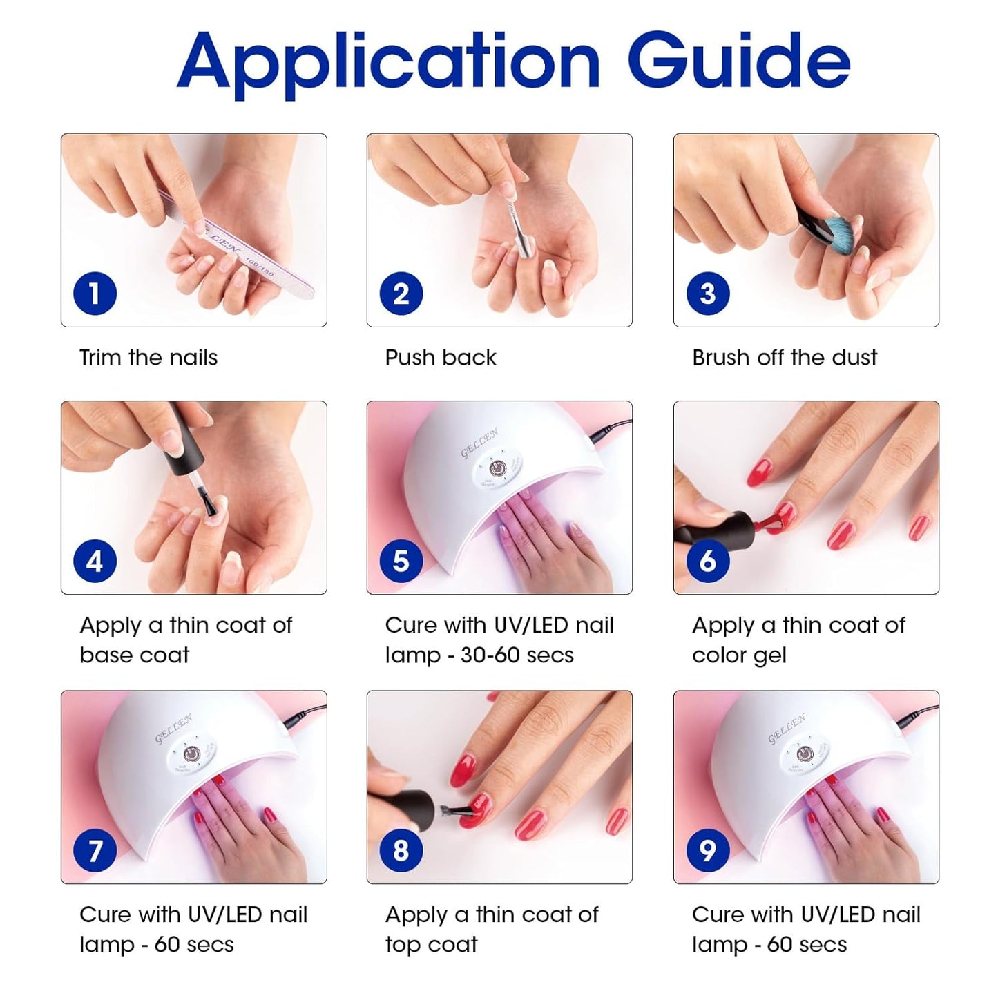 Gellen Blue Gel Nail Polish Set - 6 Colors Dark Blue Royal Light Baby Navy Glitter UV Gel Polish No Wipe Soak Off for Summer Winter Nail Art Design - Gifts for Girls Women