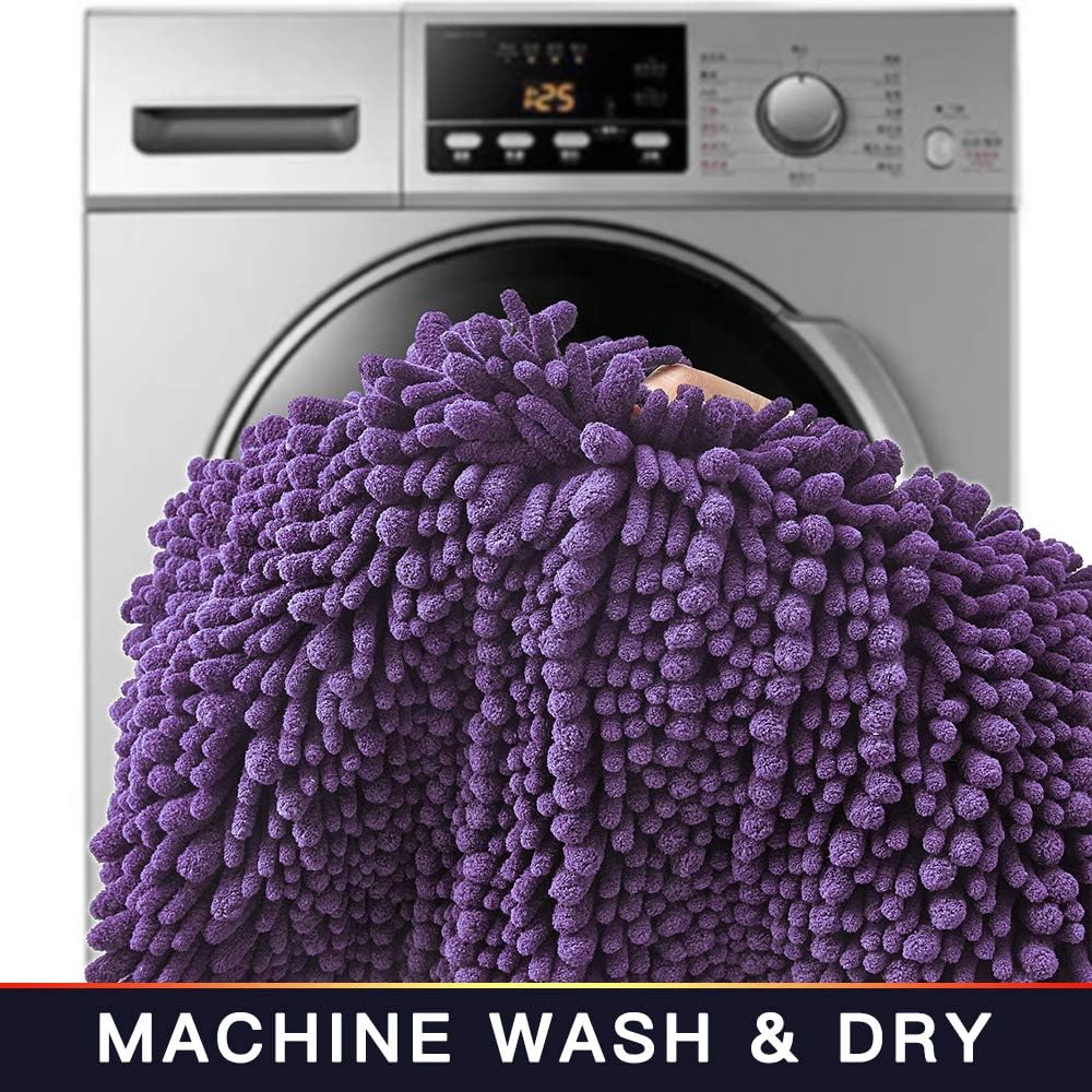 Walensee Bathroom Contour Rug Non Slip Toilet U Shaped Bath Mat (20x24, Lavender) Water Absorbent Super Soft Shaggy Chenille Machine Washable Dry Extra Thick Perfect Absorbant Best Plush Carpet