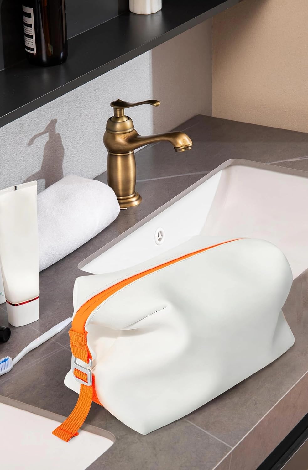 6"x 11" 6L Large Silicone Toiletry Bag,Waterproof Leakproof Foldable Travel Organizer,Dopp Kit Alternative for Men & Women,White