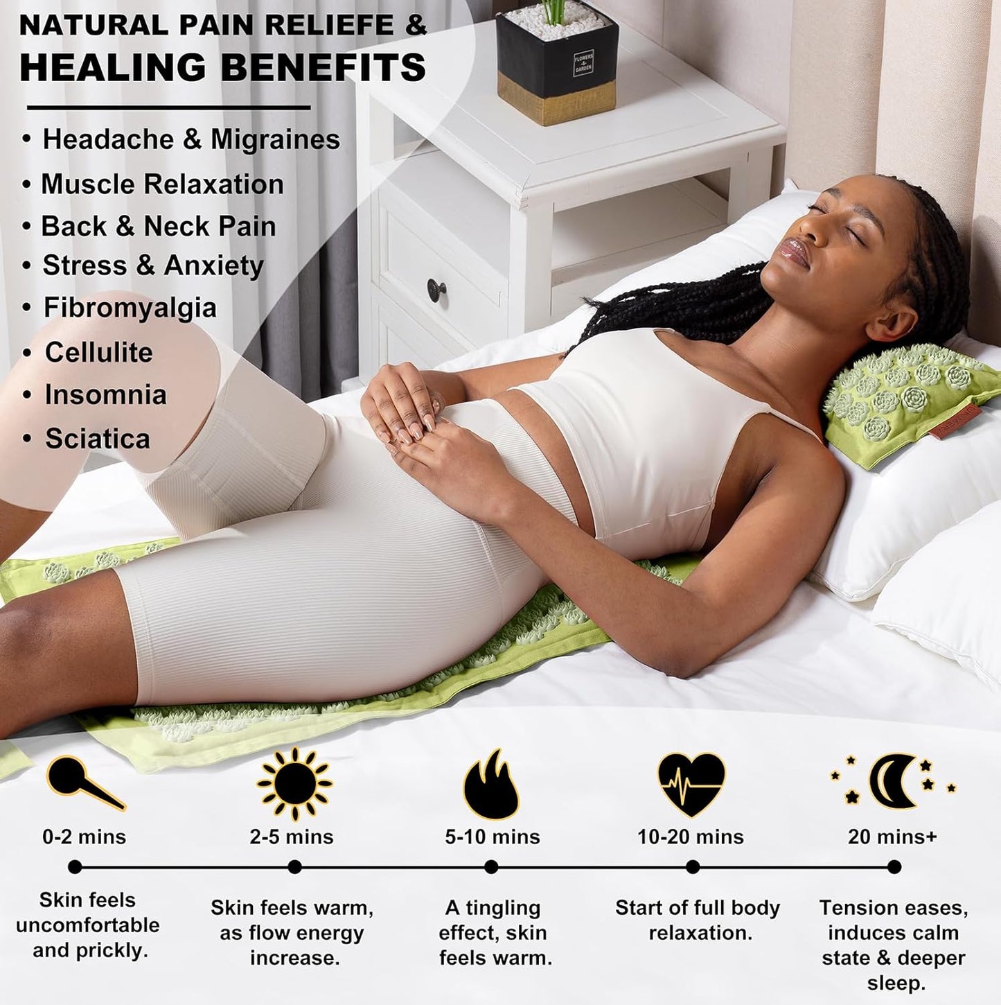 UNMERA Acupressure Mat and Pillow Set,Natural Premium Linen & Coconut Fiber Filling,for Back/Neck Pain Relief, Sciatic, Headache and Muscle Relaxation, Comes with Carrying Bag