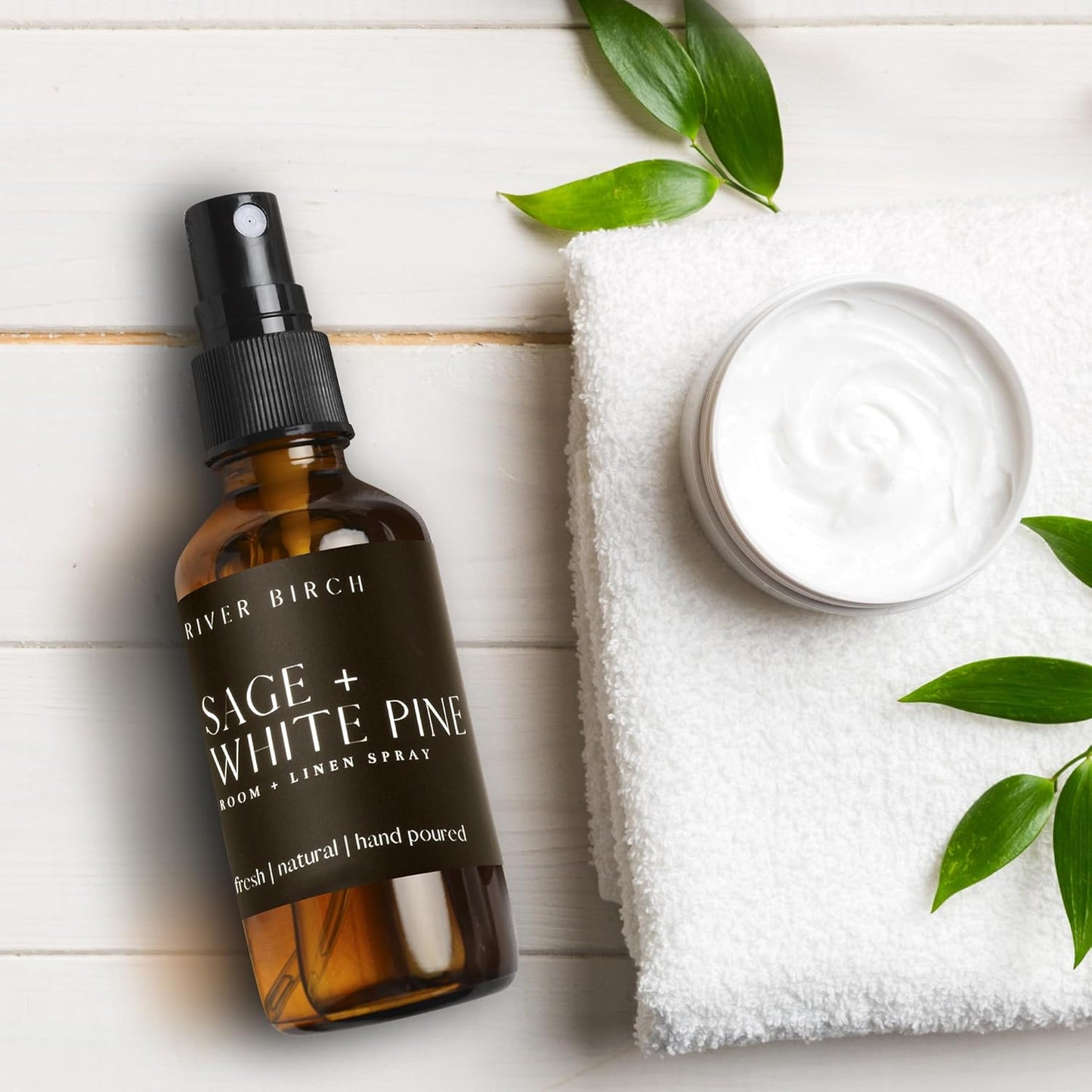 River Birch Luxury Linen and Room Spray - Sage + White Pine Home Signature Scent - Room Fragrance Spray - Fragrant Fresh Linen Air Freshener For Bedding - Handmade in Texas - 4 oz Glass Amber Bottle