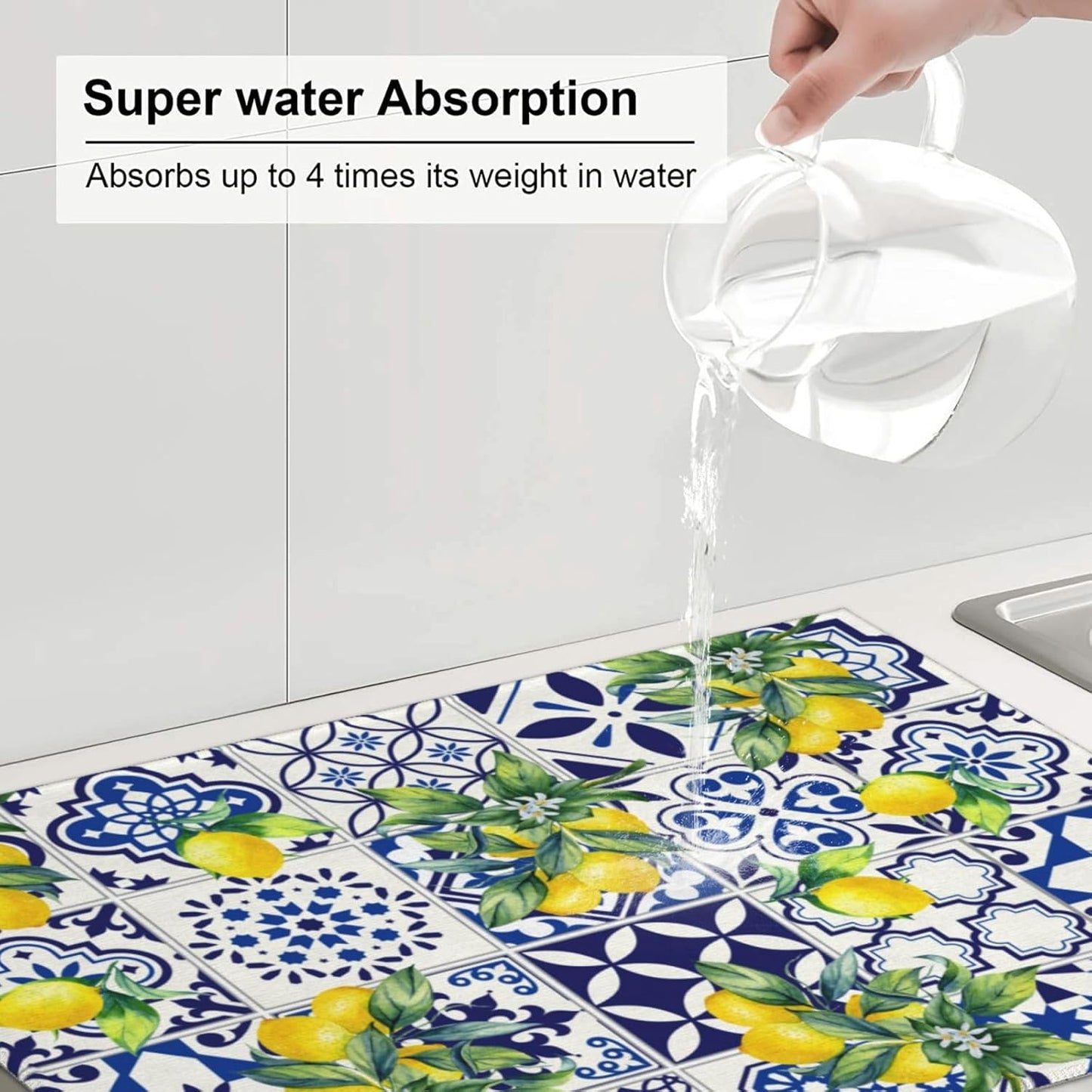 Lemon Mexican Tilt Dish Drying Mat For Kitchen Counter Absorbent Large Kitchen Fast Dry Pad Reusable Washable Protector Rack Large Mat 18 X 24