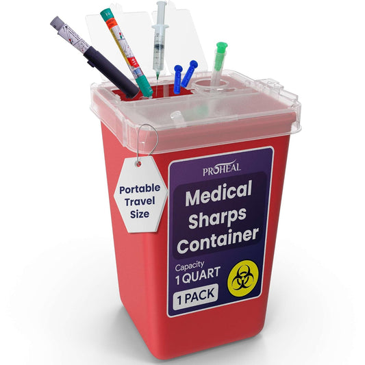 Small Sharps Containers for Home Use, 10 Pack - 1 Quart Needle Disposal Container for Diabetes Needles, Syringes, and Blades - Portable Travel Size for Biohazard Medical Waste