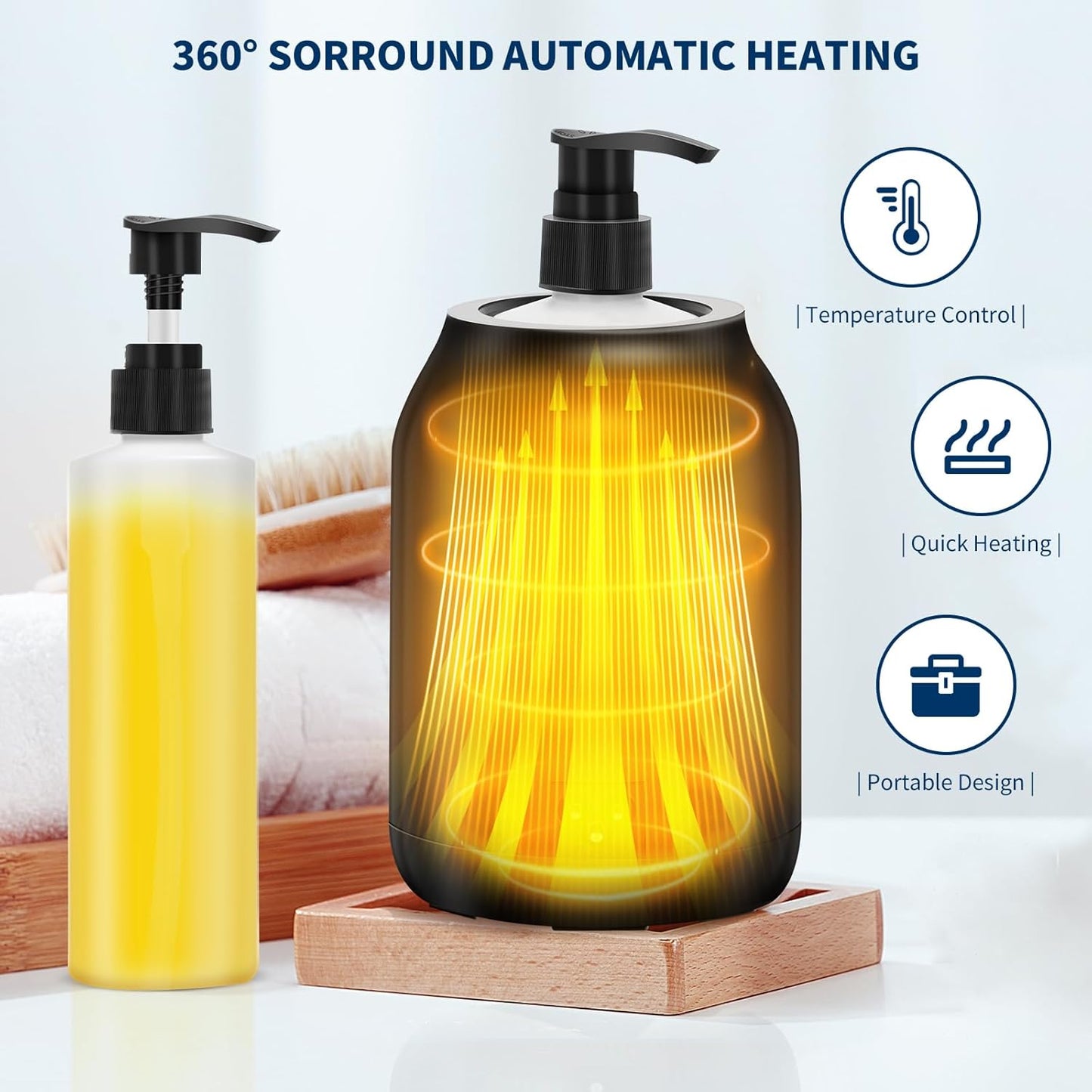 Massage Oil Warmer with Gua Sha Roller Set, Yofuly Professional Oil Warmer for Massage with Two Dispenser Bottles, Portable Electric Temperature Control Lotion Digital Heater for Spa, Black