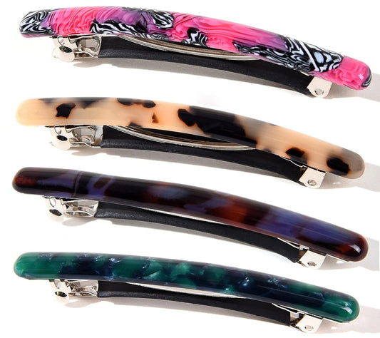 Fsmiling Small Hair Barrettes for Women, 4pcs Tortoise Acetate Automatic Clips for Thin Hair