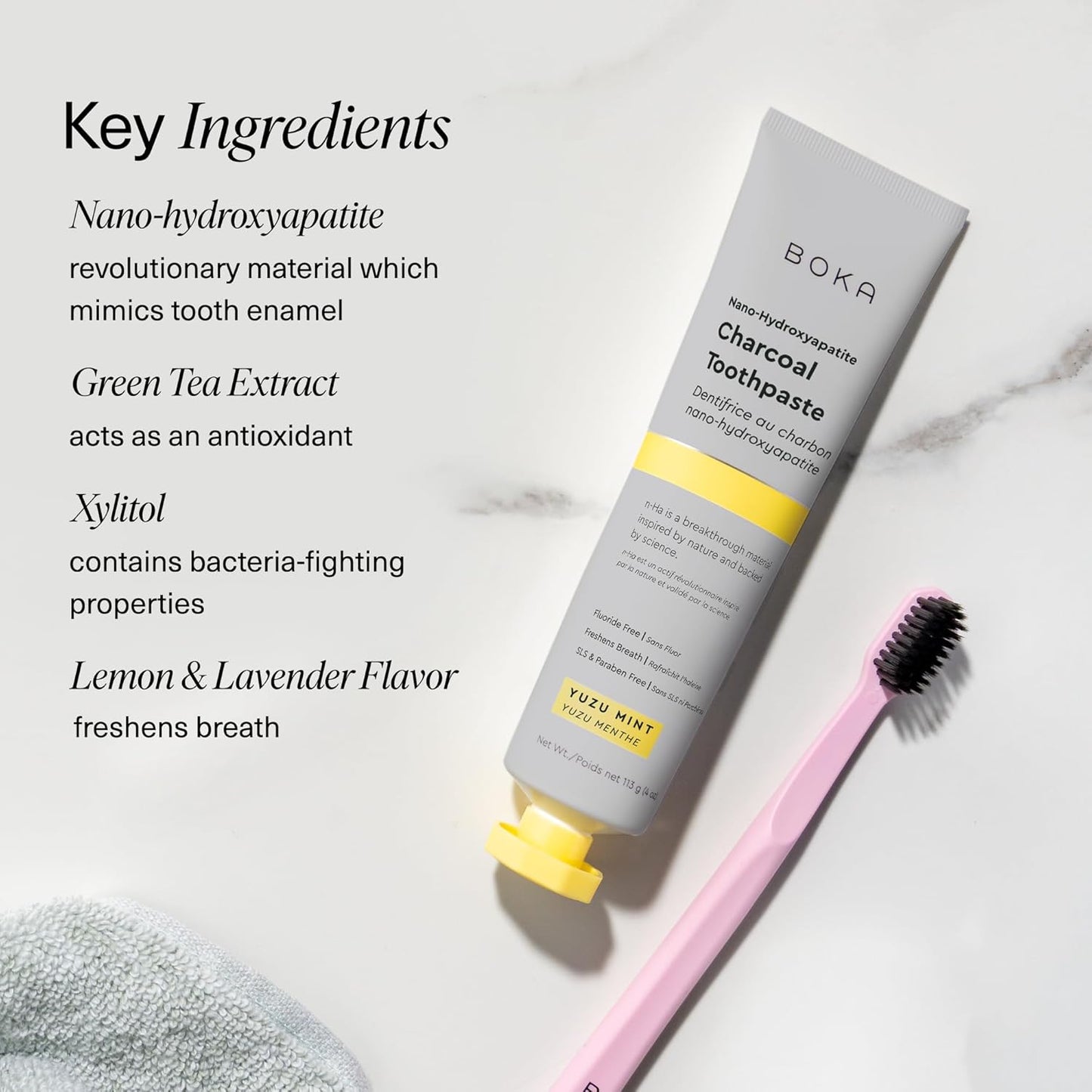 Boka Fluoride Free Toothpaste, Nano Hydroxyapatite Toothpaste, Appropriate for Sensitive Teeth - for Adult, Kids Oral Care - Yuzu Mint Flavor, 4 Fl Oz 3Pk US Manufactured