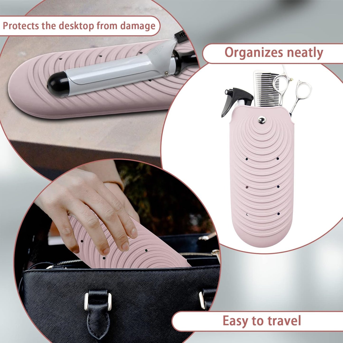 Heat Resistant Silicone Mat Pouch for Hair Styling Tools, Curling and Flat Irons Non-Slip Travel Cover, Small Portable Straightener Pad for Curler Wands Storage, Hot Waver (Pink)