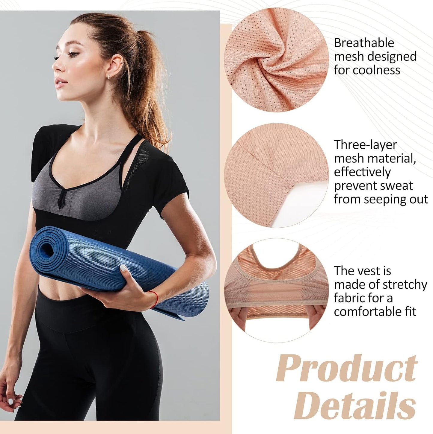 Handepo 6 Pcs Underarm Sweat Vest Breathable Armpit Sweat Proof Shirt Pads for Woman Underarm Protector