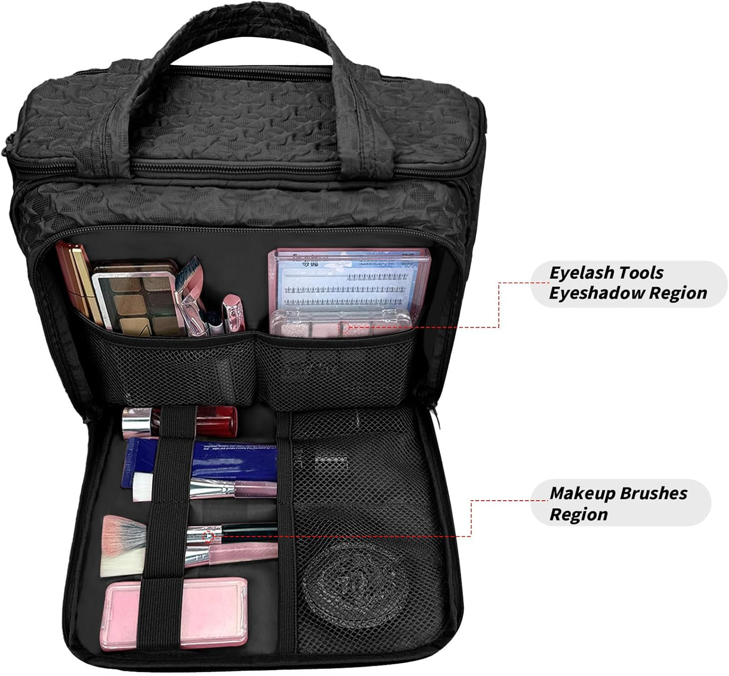 SUNRISING Travel Toiletry Bag Makeup Bag for Women, Large Water-Resistant Travel Cosmetic Make Up Bag with Handle,Travel Toiletry Bags for Compartments Accessories Essentials-Black